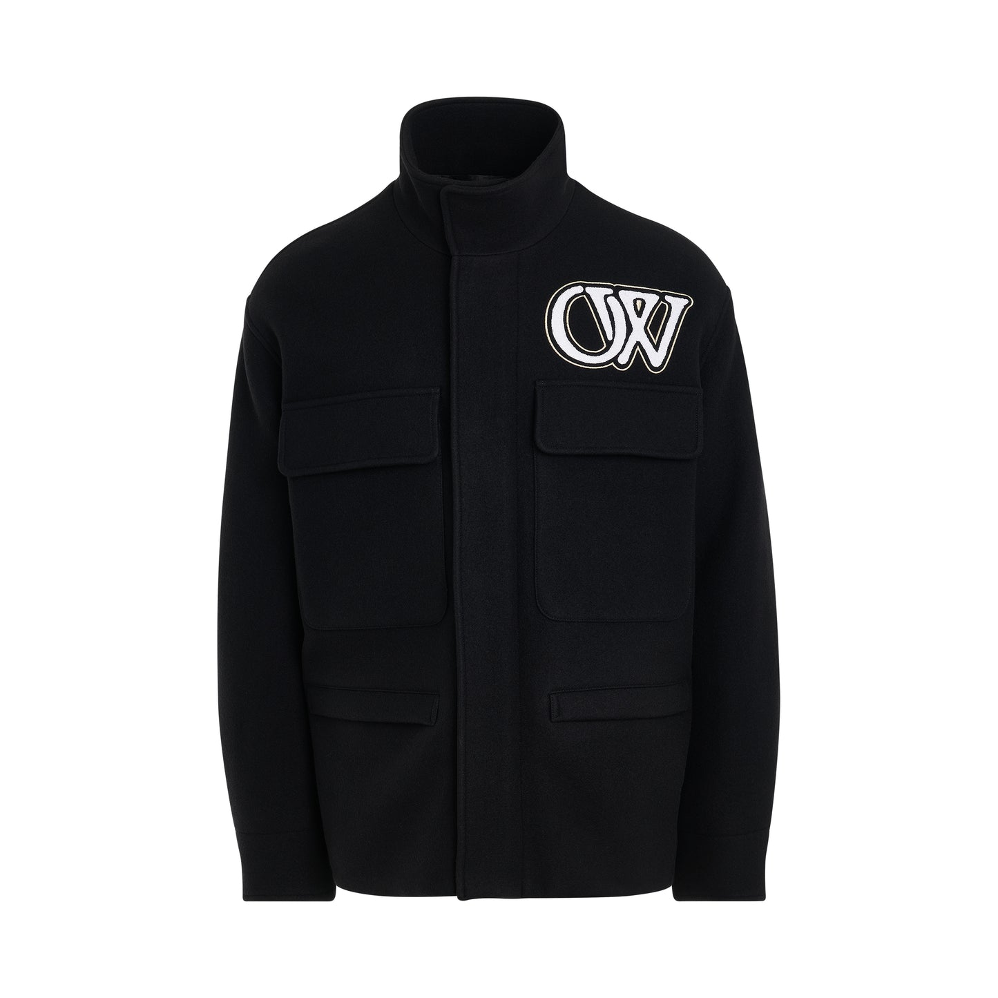 Wool Varsity Field Jacket in Black/White