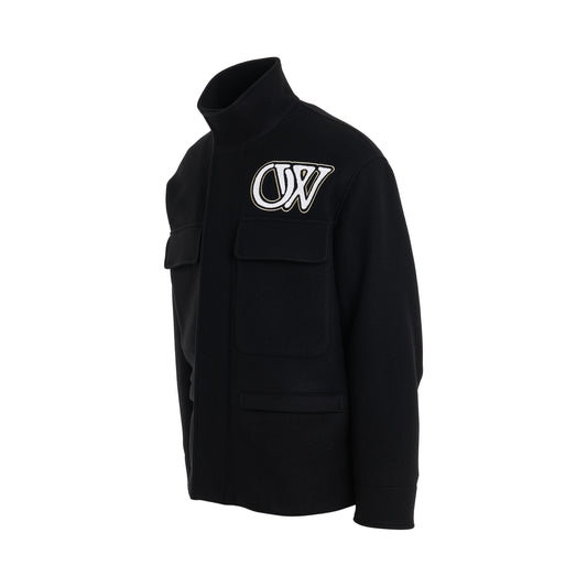 Wool Varsity Field Jacket in Black/White