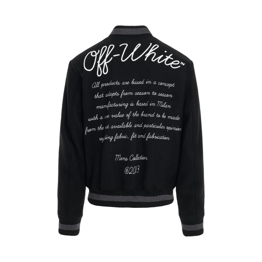 Logo Embroidered Wool Varsity Bomber Jacket in Black/White