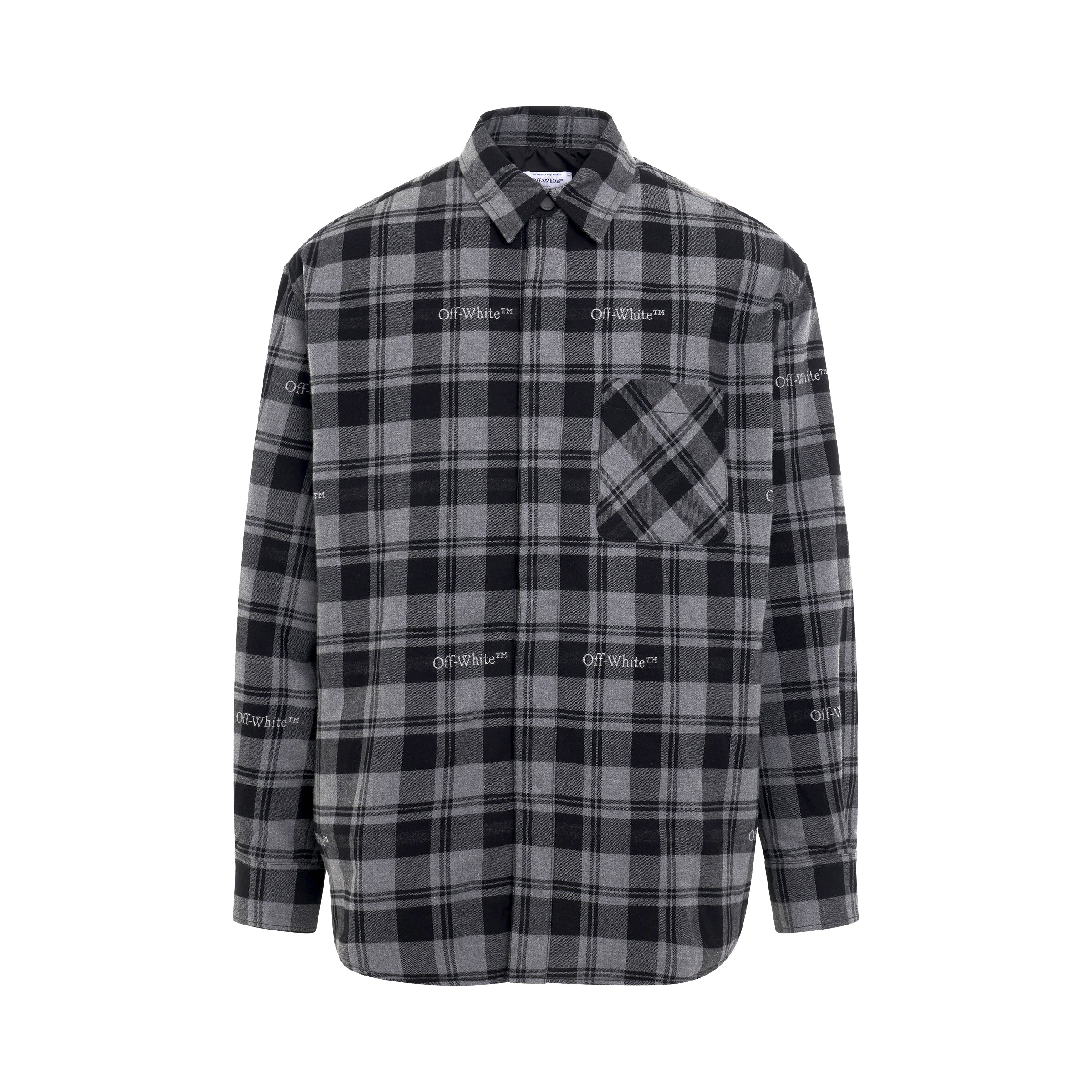 Check Flannel Padded Overshirt in Dark Grey