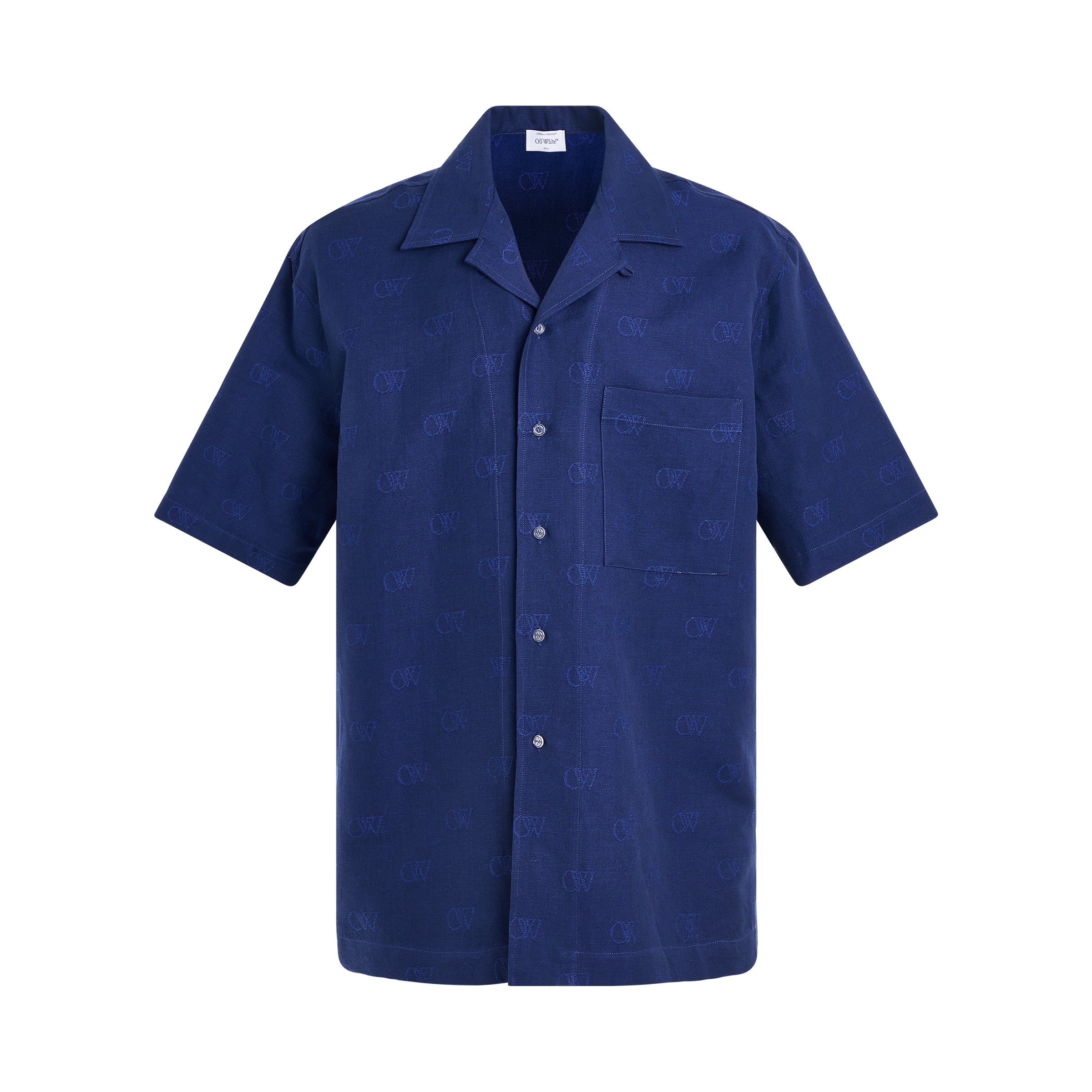 Linen Jacquard Holiday Shirt in Blue