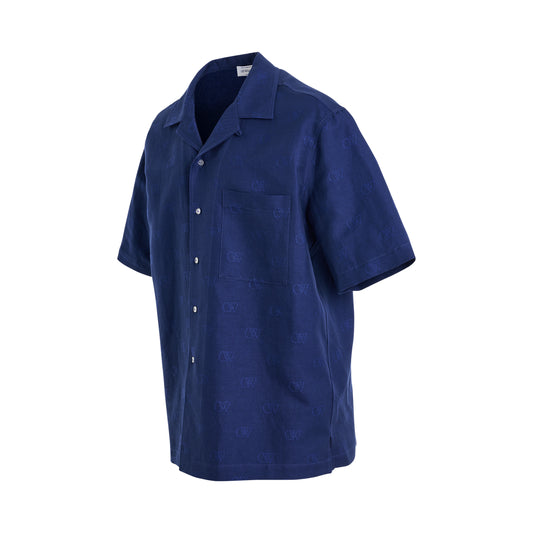 Linen Jacquard Holiday Shirt in Blue