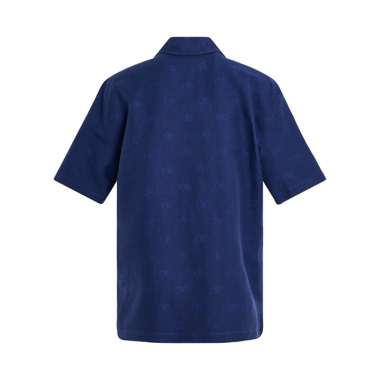 Linen Jacquard Holiday Shirt in Blue