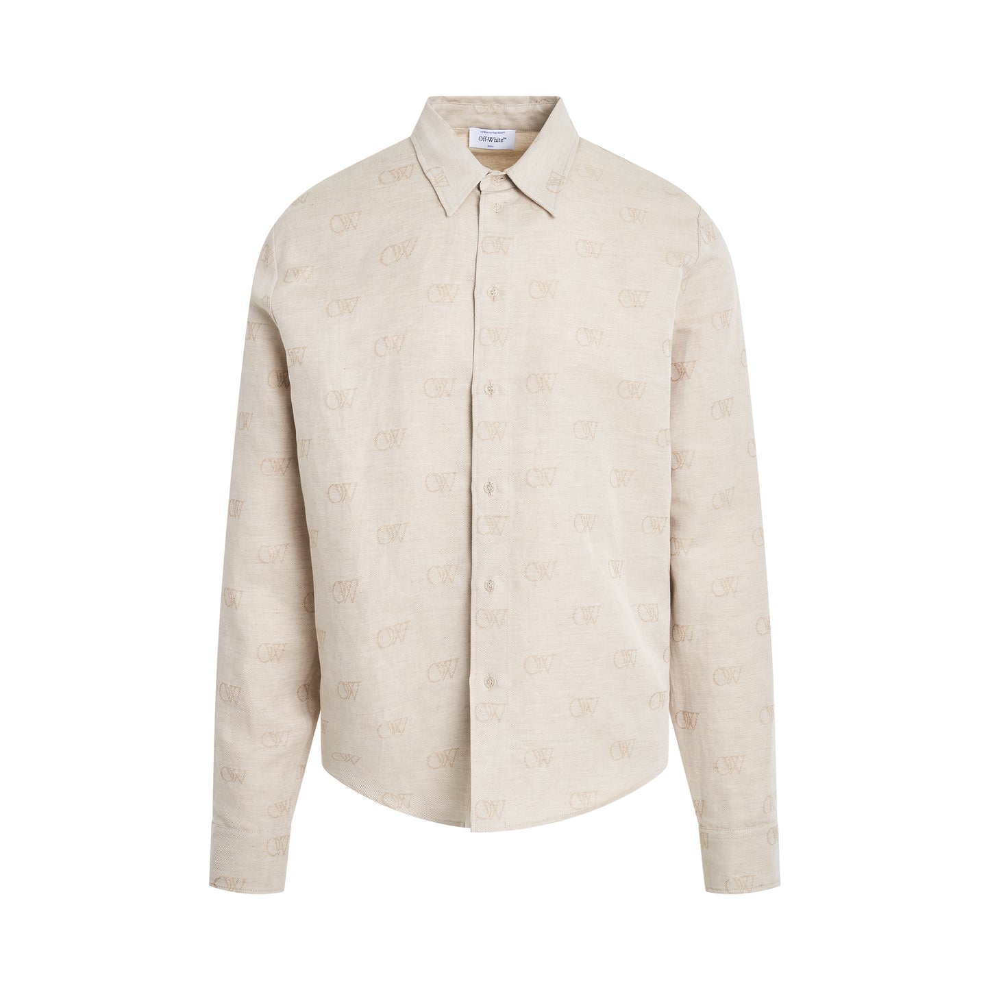 Linen Jacquard Long Sleeve Shirt in Cream