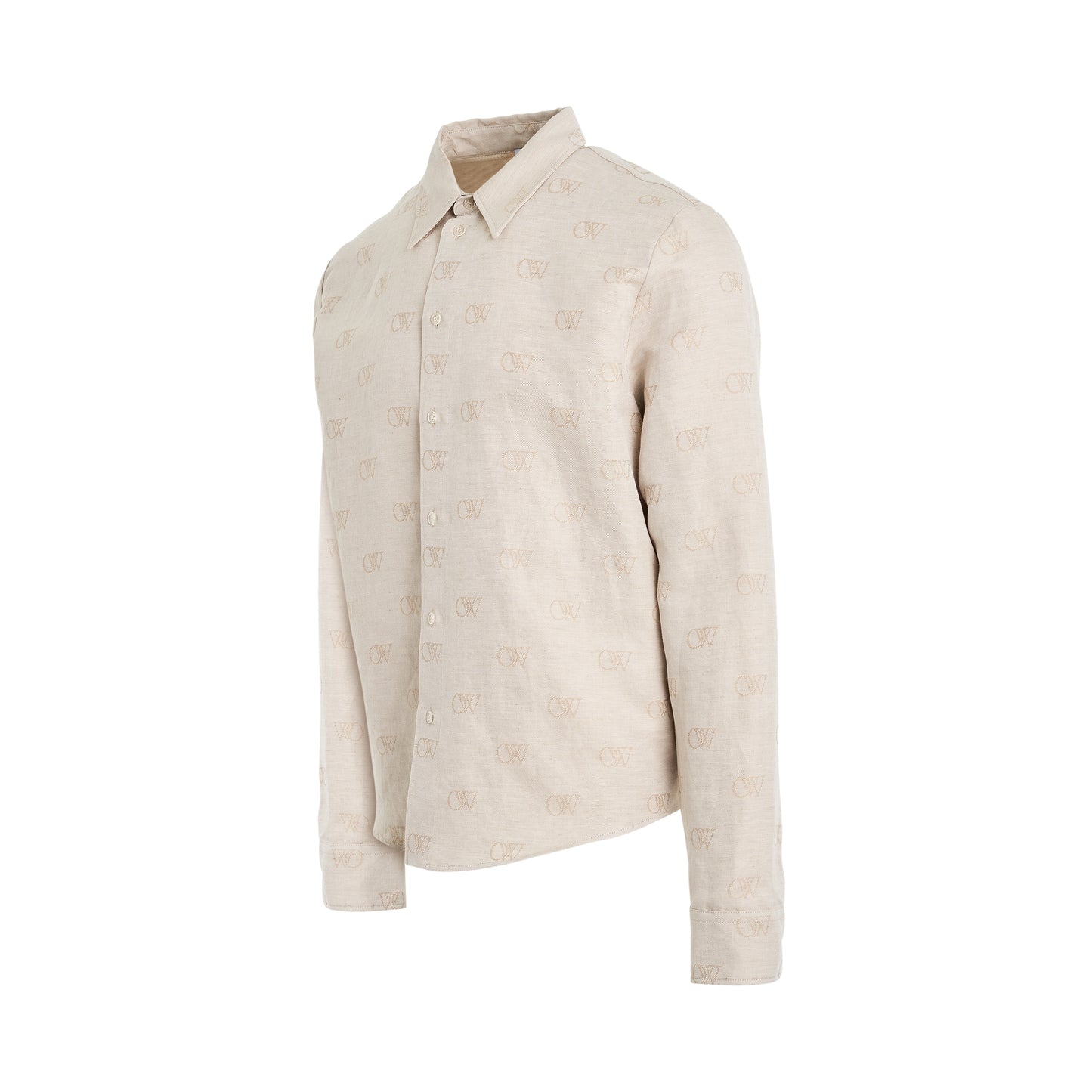 Linen Jacquard Long Sleeve Shirt in Cream