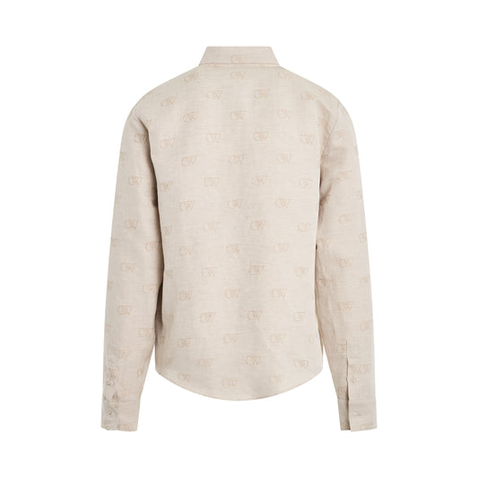 Linen Jacquard Long Sleeve Shirt in Cream