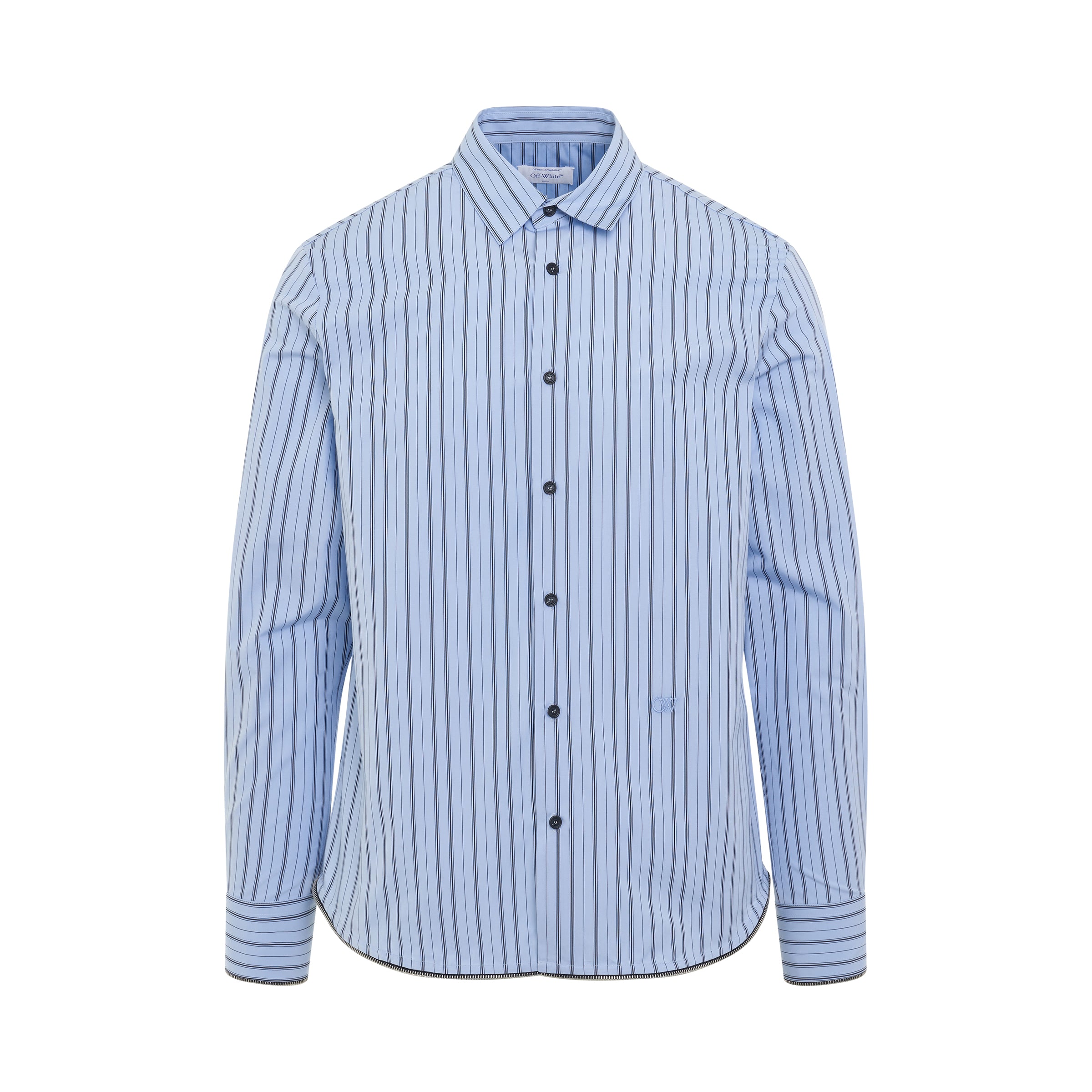 OW Embroidered Zip Round Shirt in Placid Blue