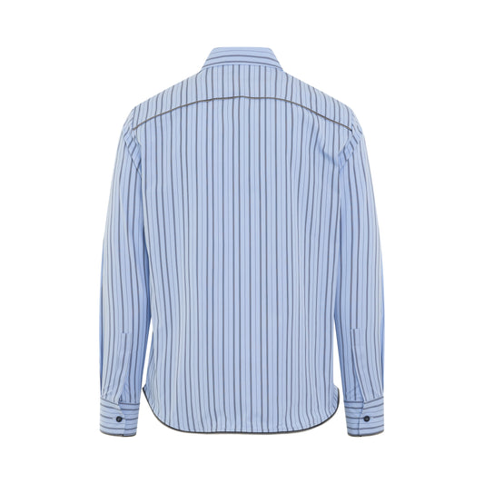 OW Embroidered Zip Round Shirt in Placid Blue