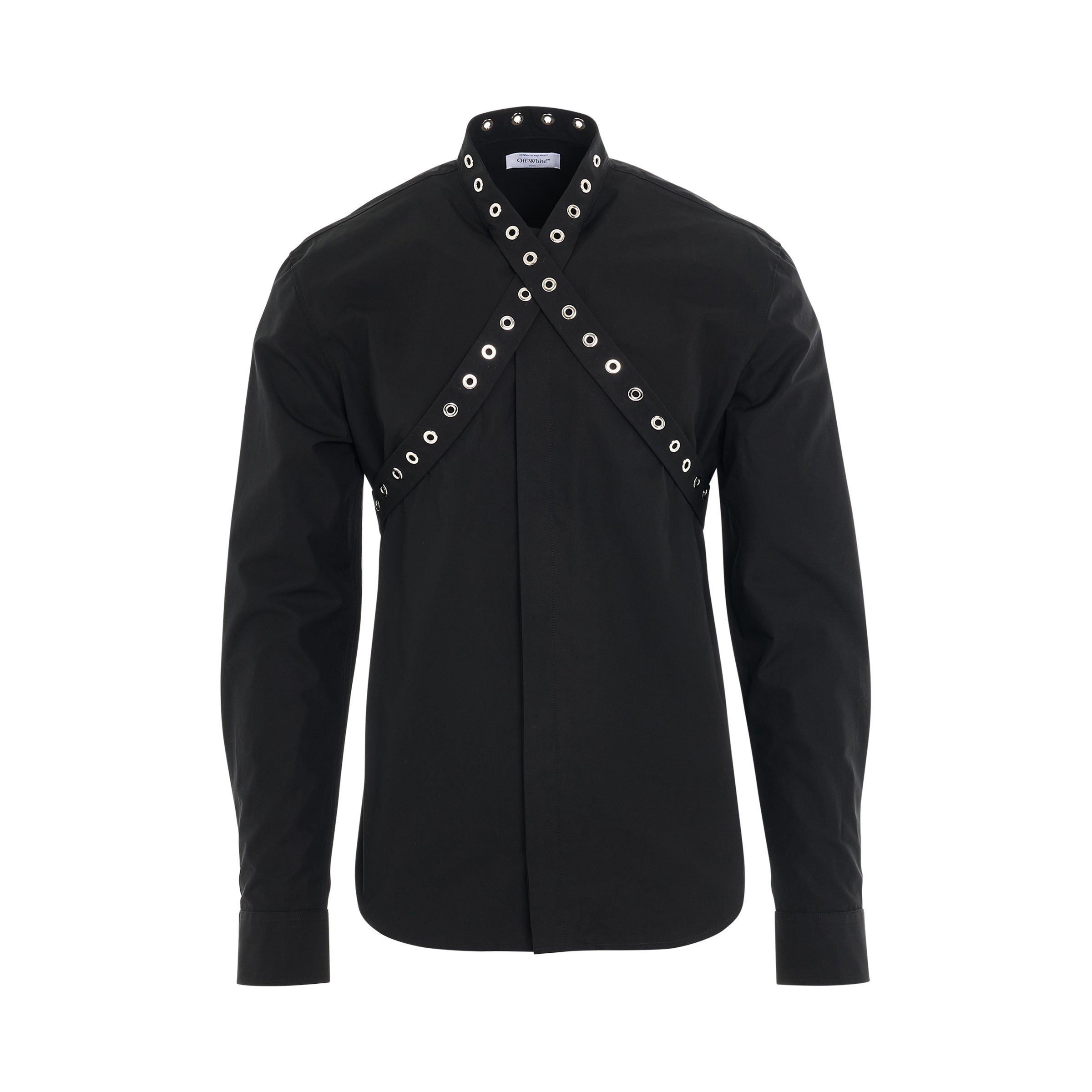 Eyelet Heavycot Collar Shirt in Black