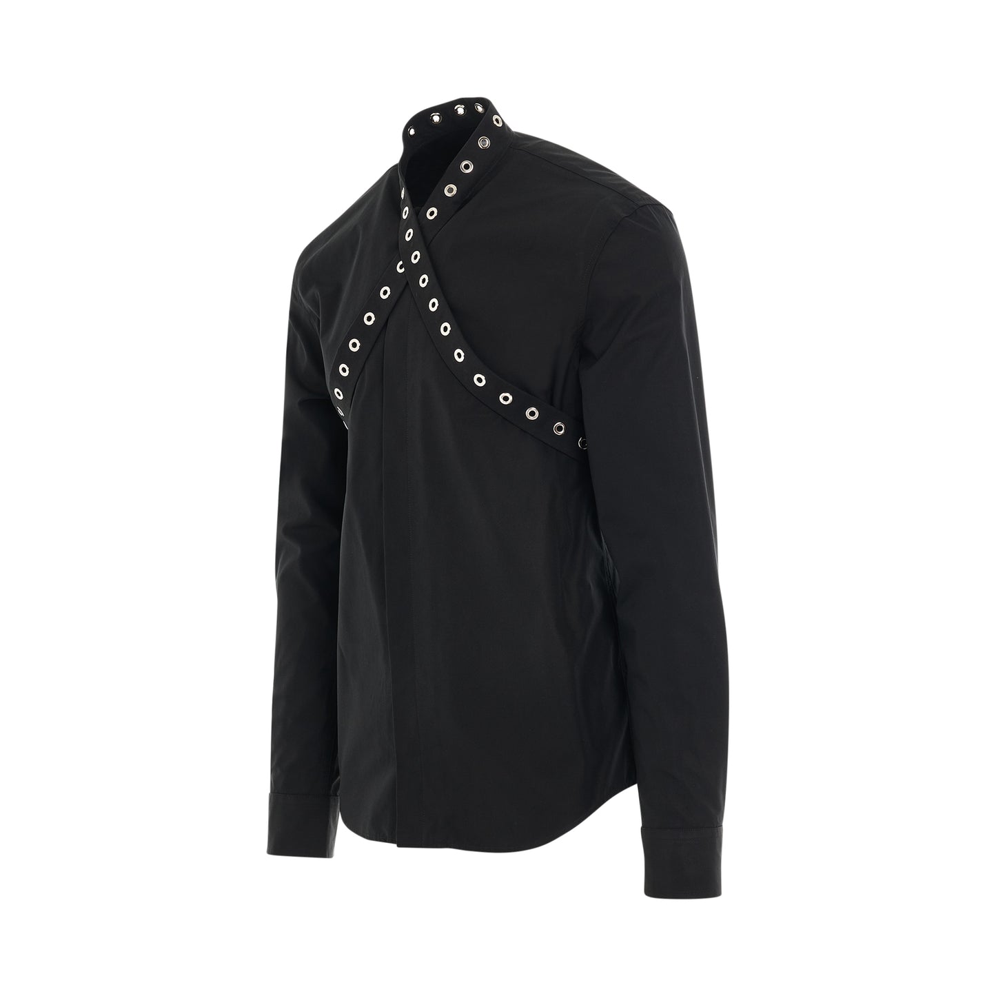 Eyelet Heavycot Collar Shirt in Black