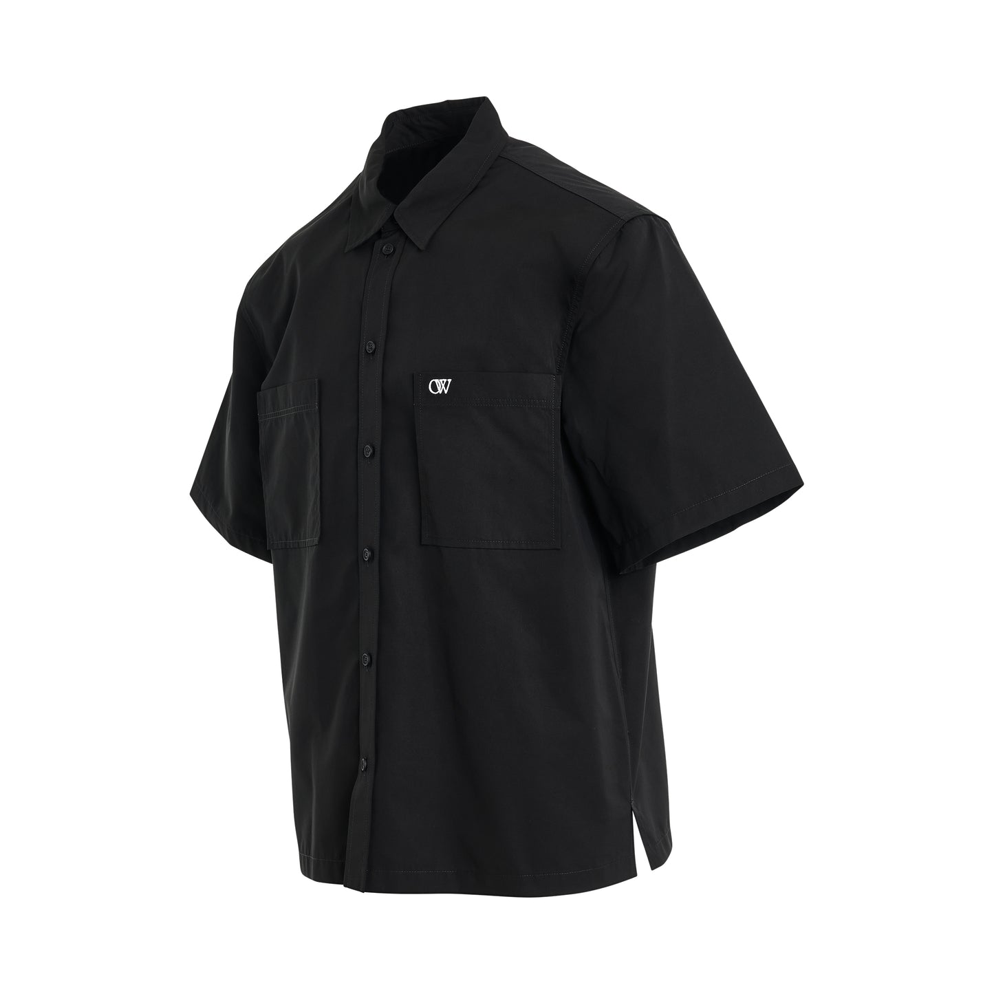 OW Embroidered Heavy Cotton Summer Shirt in Black/White