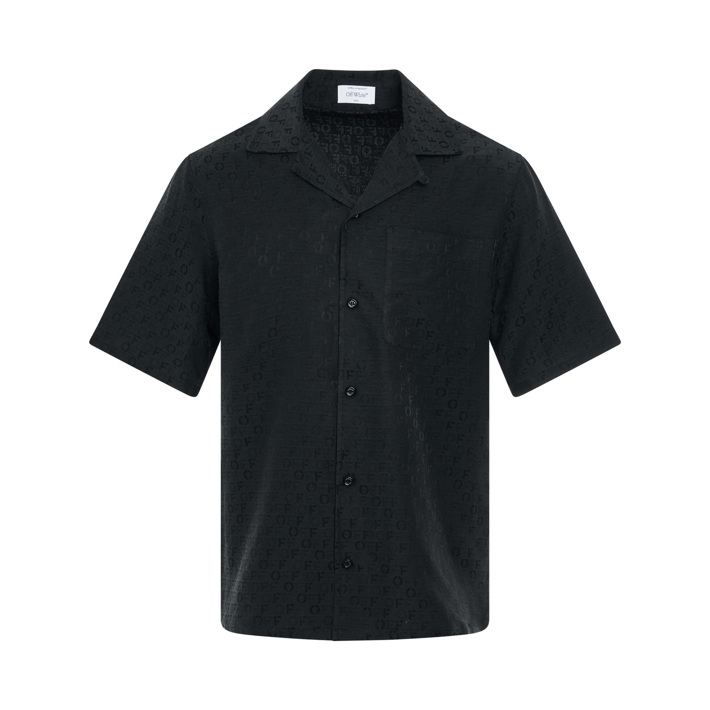 Jacquard Logo Camp Collar Shirt in Black