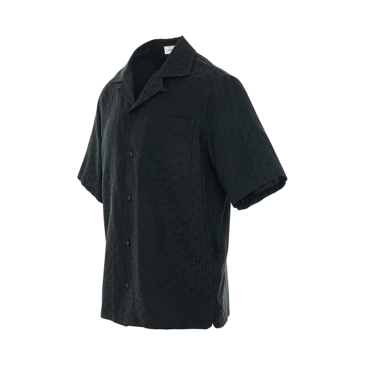 Jacquard Logo Camp Collar Shirt in Black