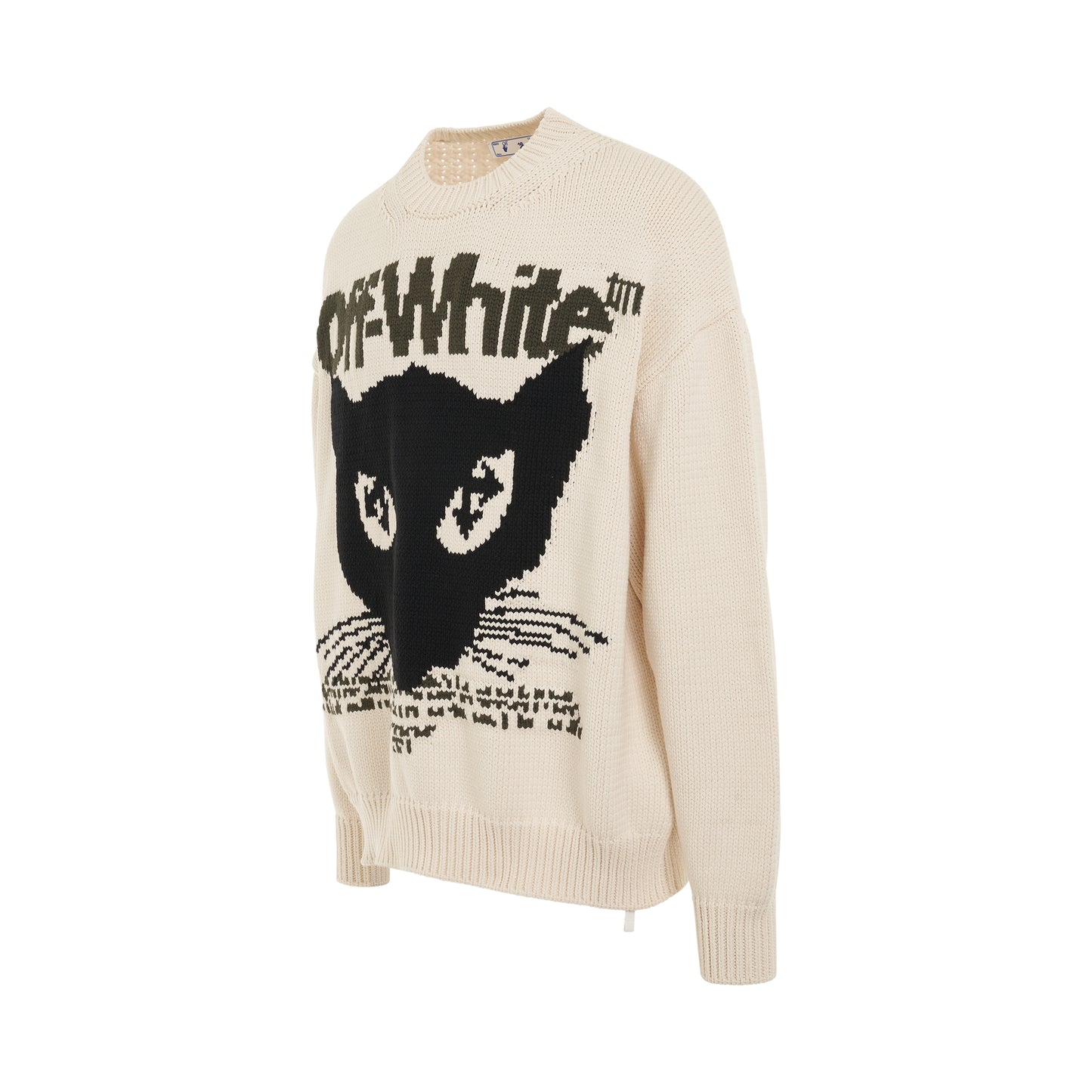 Cat Chunky Crewneck Sweater in Off White/Black