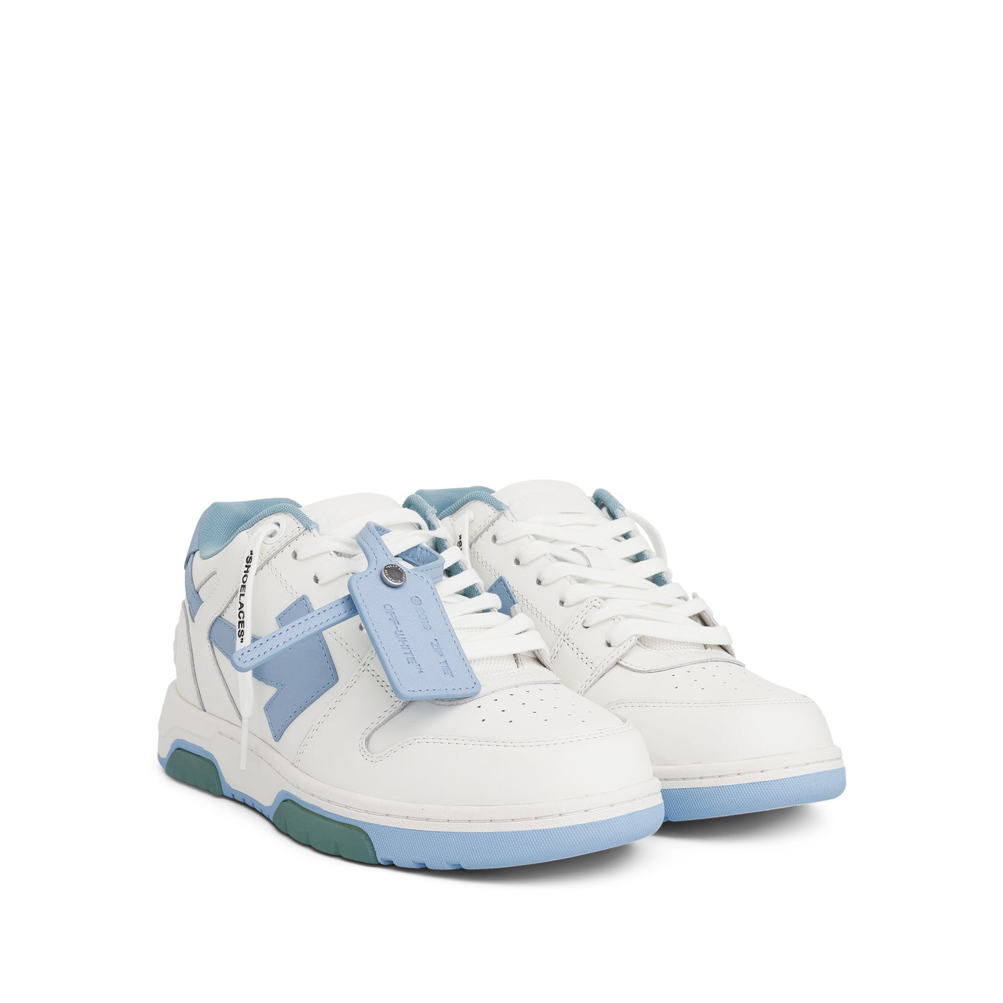 Out Of Office Calf Leather Sneakers in White/Light Blue