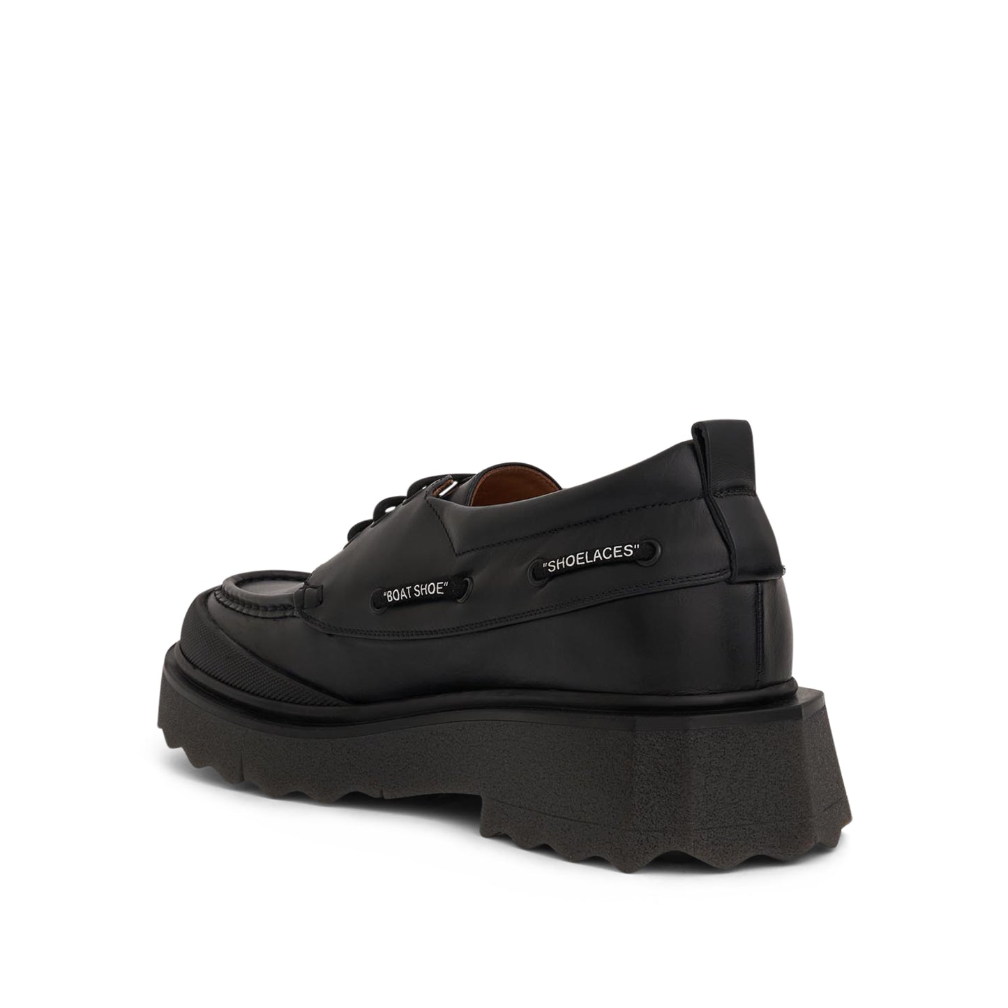 Sponge Leather Boat Shoes in Black/Military