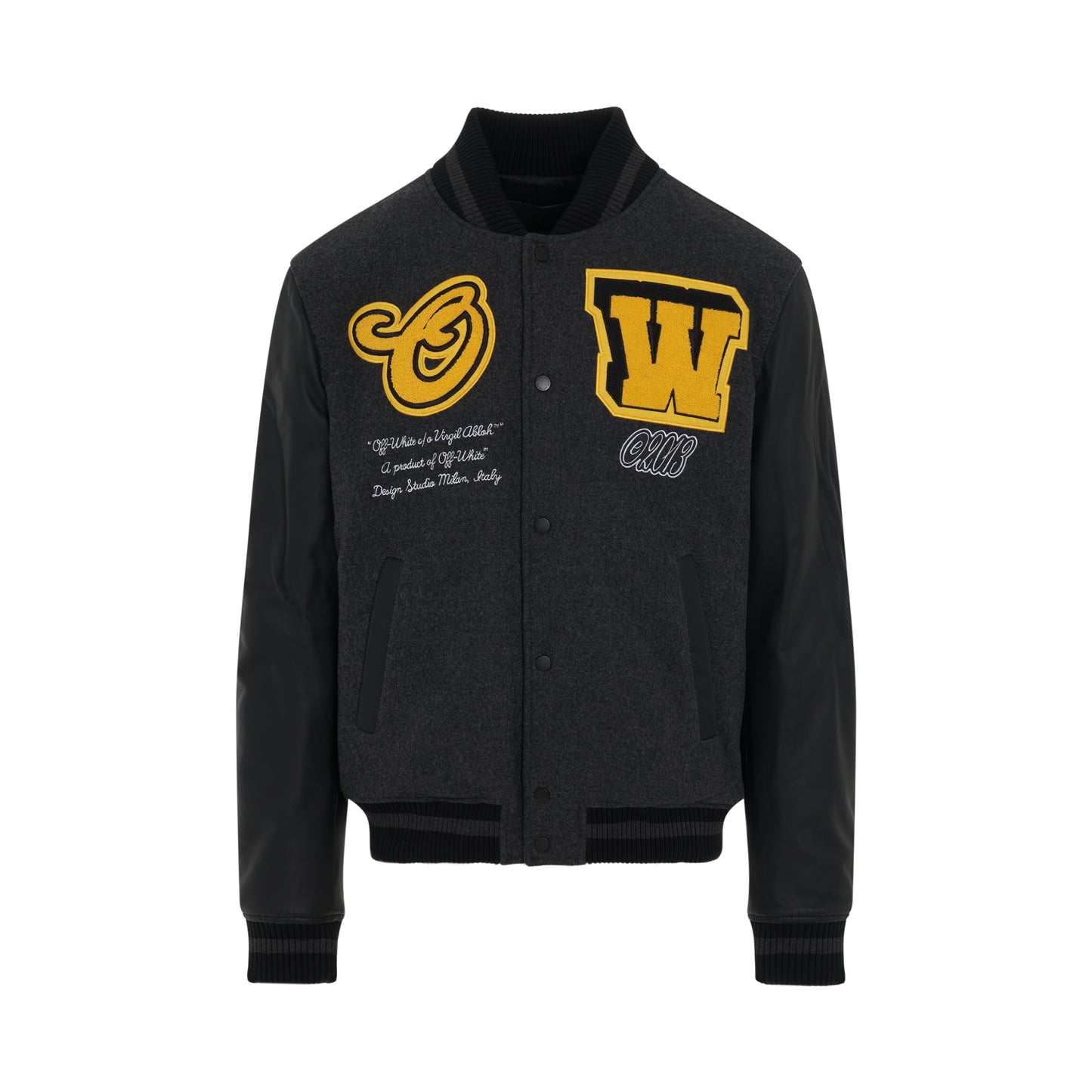 Varsity Cat Leather Jacket in Black/Yellow