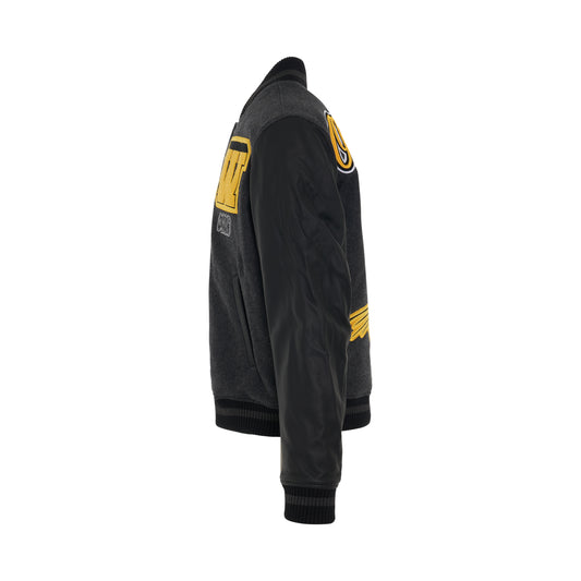 Varsity Cat Leather Jacket in Black/Yellow