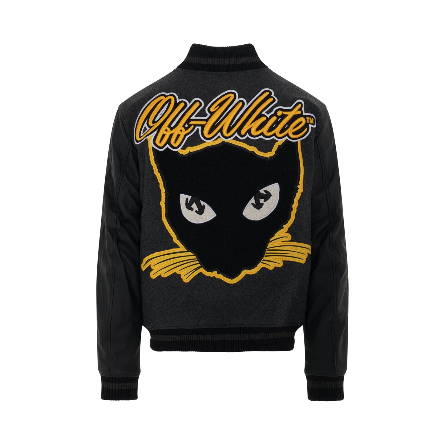 Varsity Cat Leather Jacket in Black/Yellow