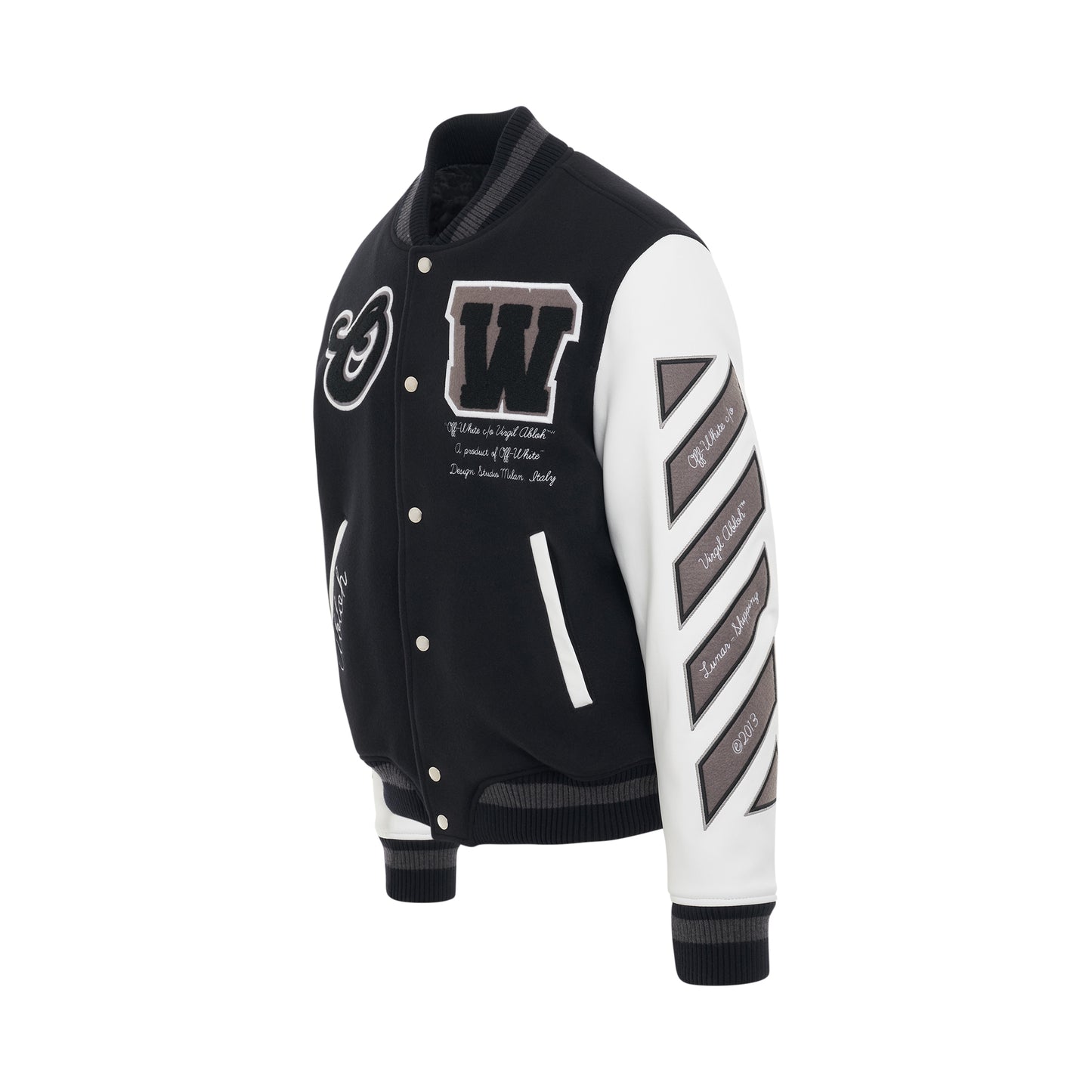 Moon Leather Sleeve Varsity Jacket in Black