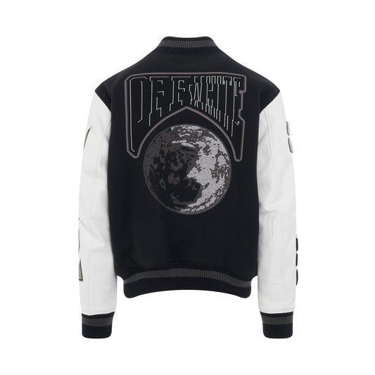 Moon Leather Sleeve Varsity Jacket in Black