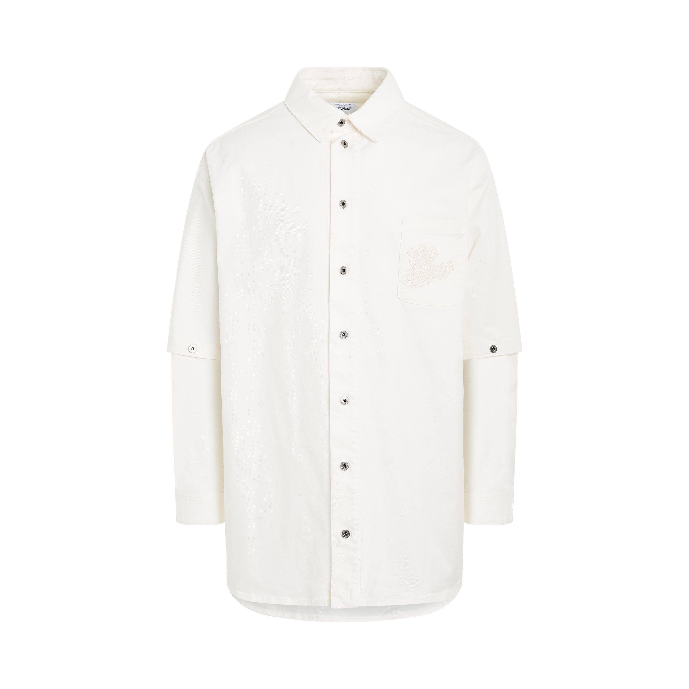 90's Logo Adjustable Sleeve Denim Overshirt in White