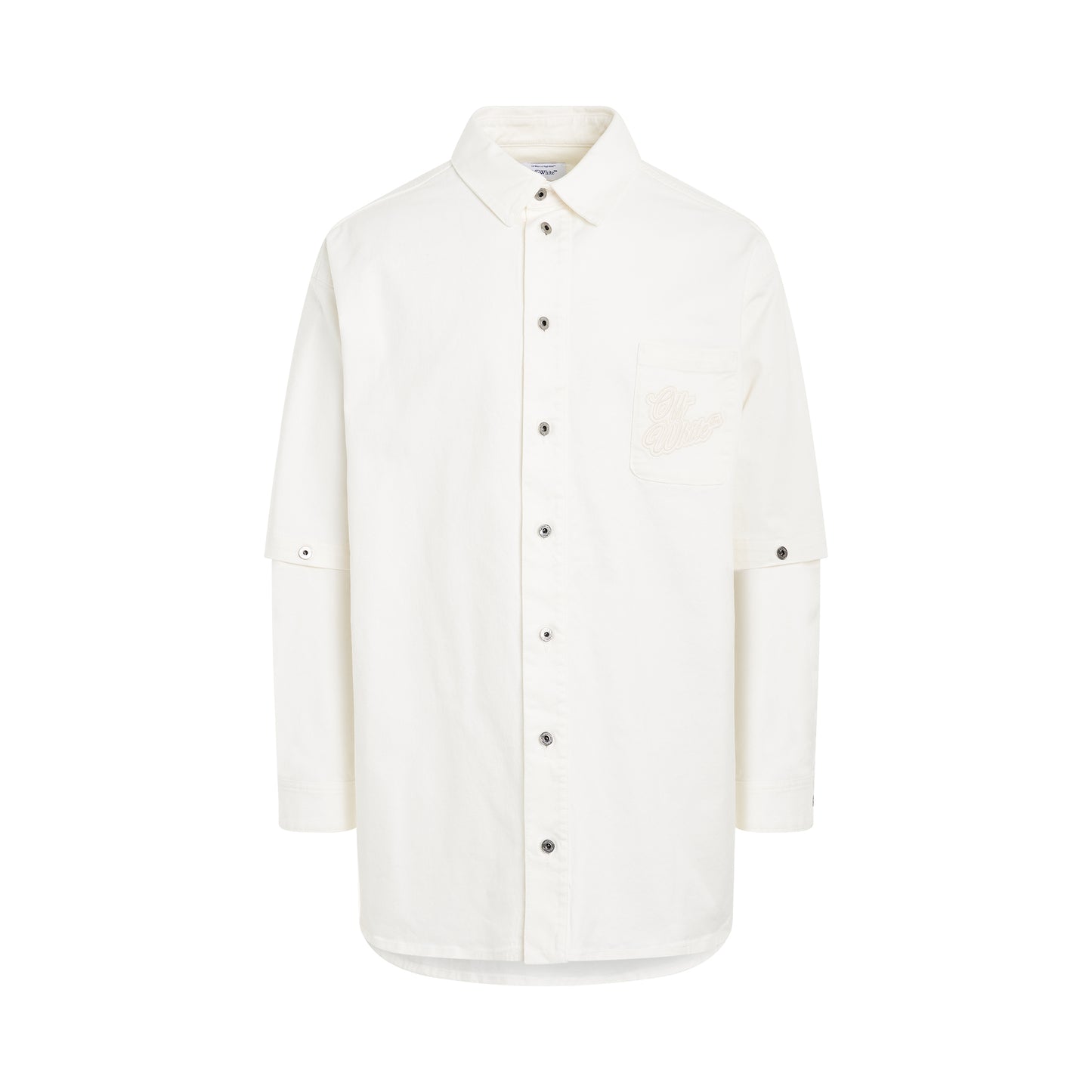 90's Logo Adjustable Sleeve Denim Overshirt in White