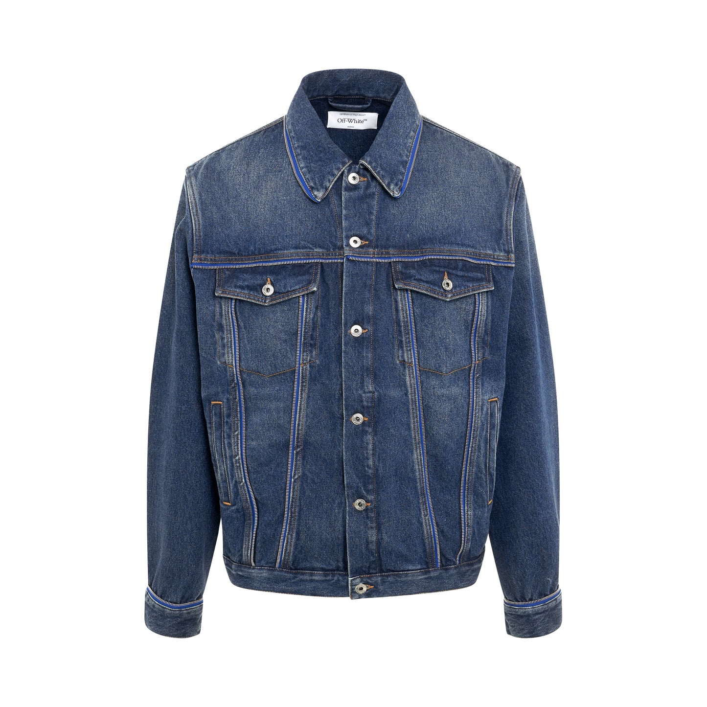 Arrow Tab Zip Skate Fit Denim Jacket in Blue