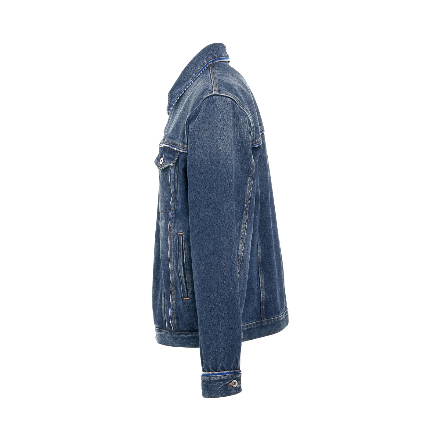 Arrow Tab Zip Skate Fit Denim Jacket in Blue