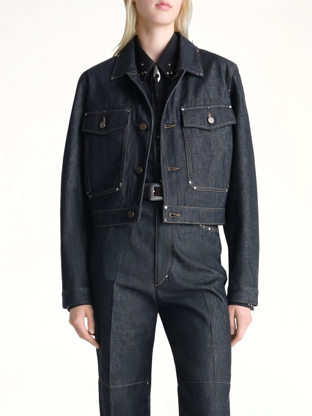 Cropped Blouson With Studs in Slate