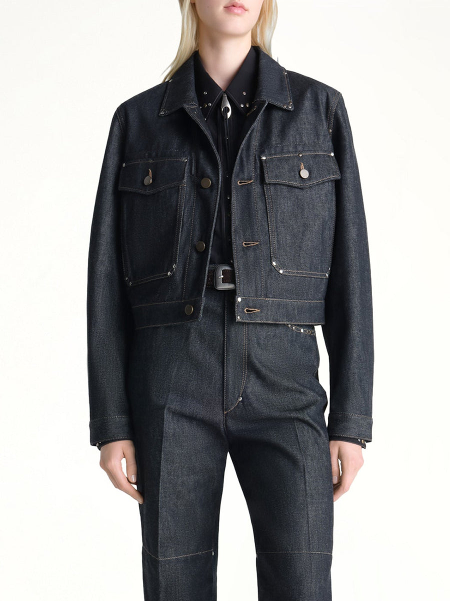 Cropped Blouson With Studs in Slate