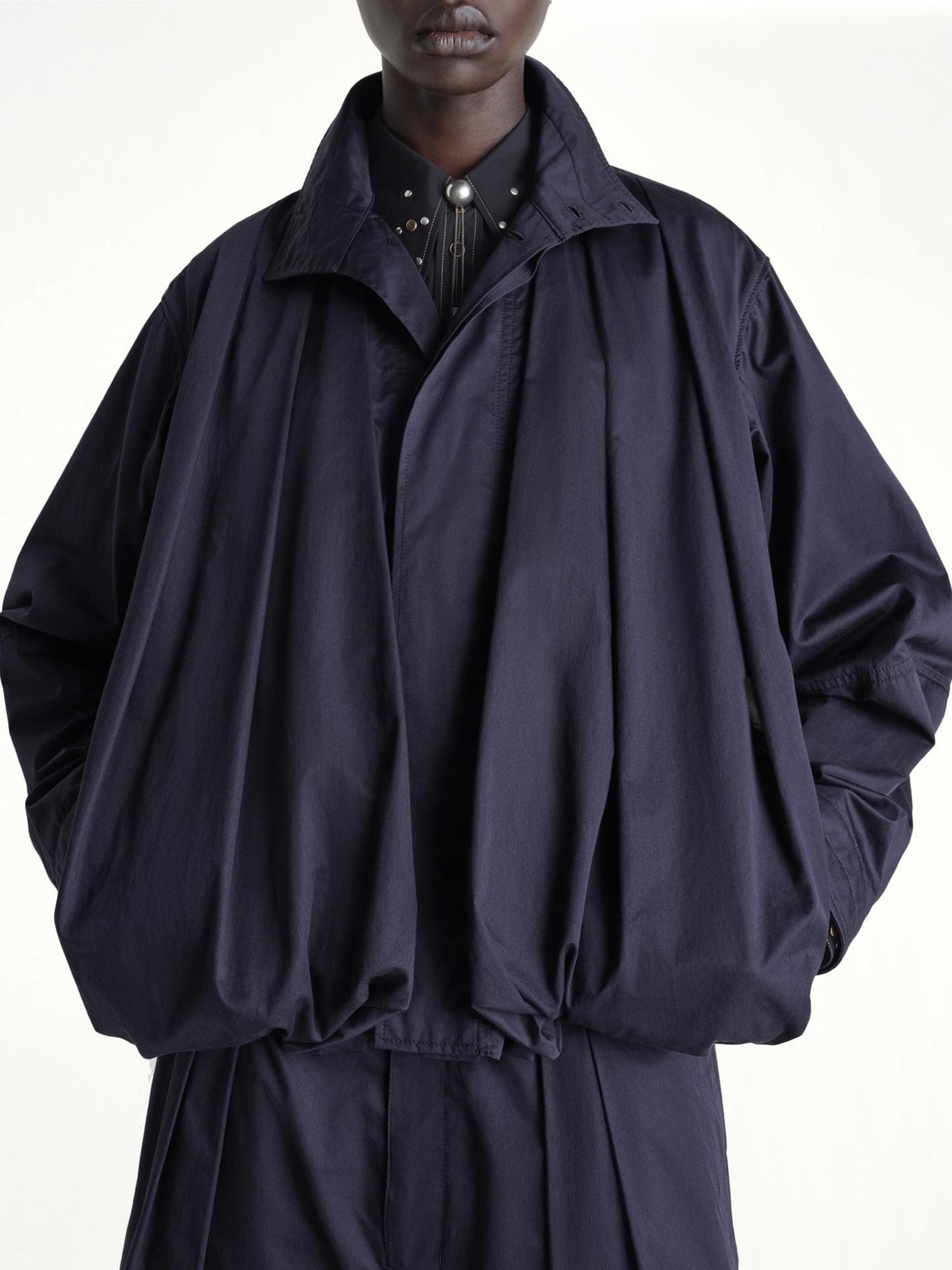 Soft Pleated Blouson in Ink Blue