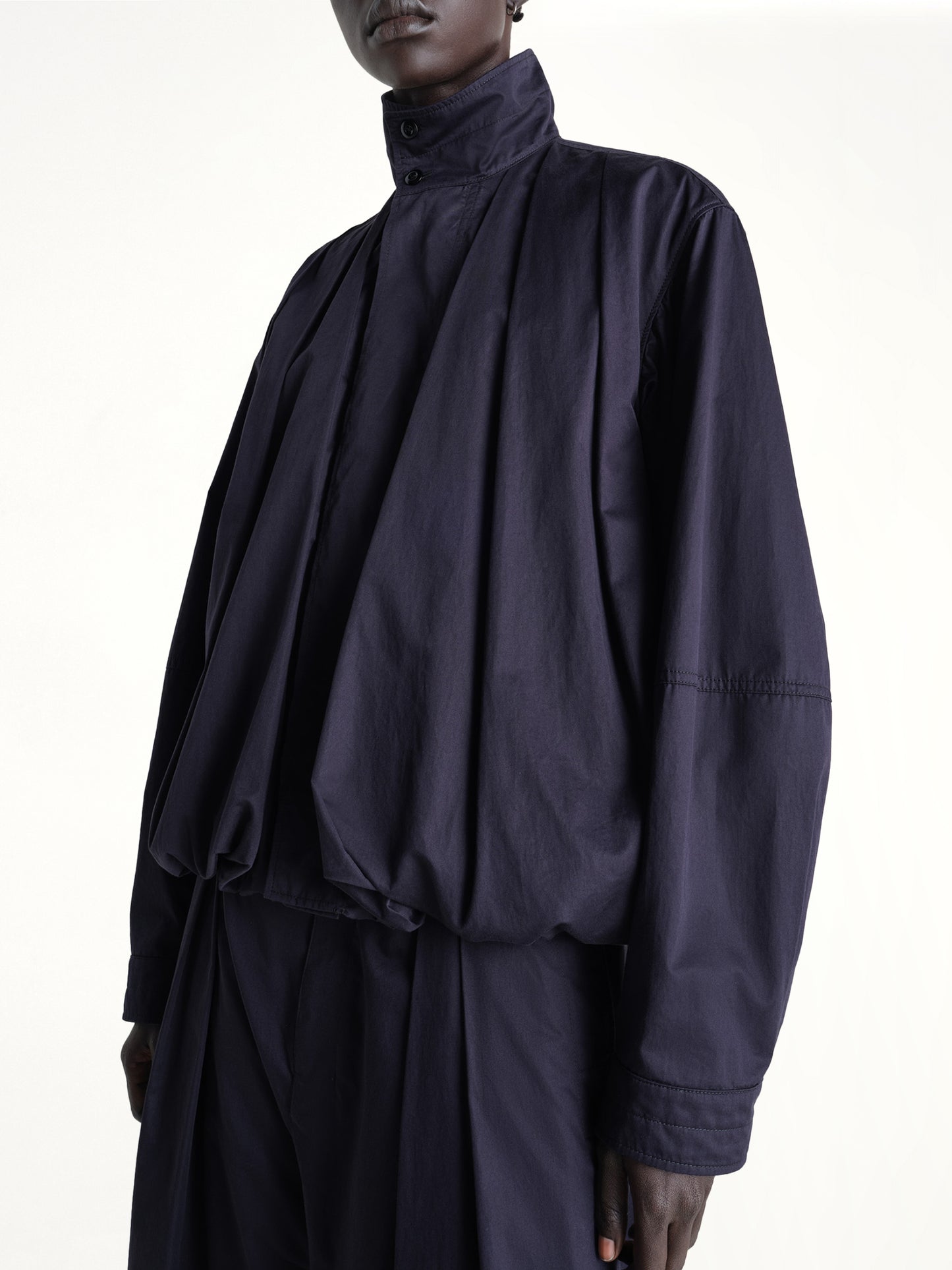 Soft Pleated Blouson in Ink Blue