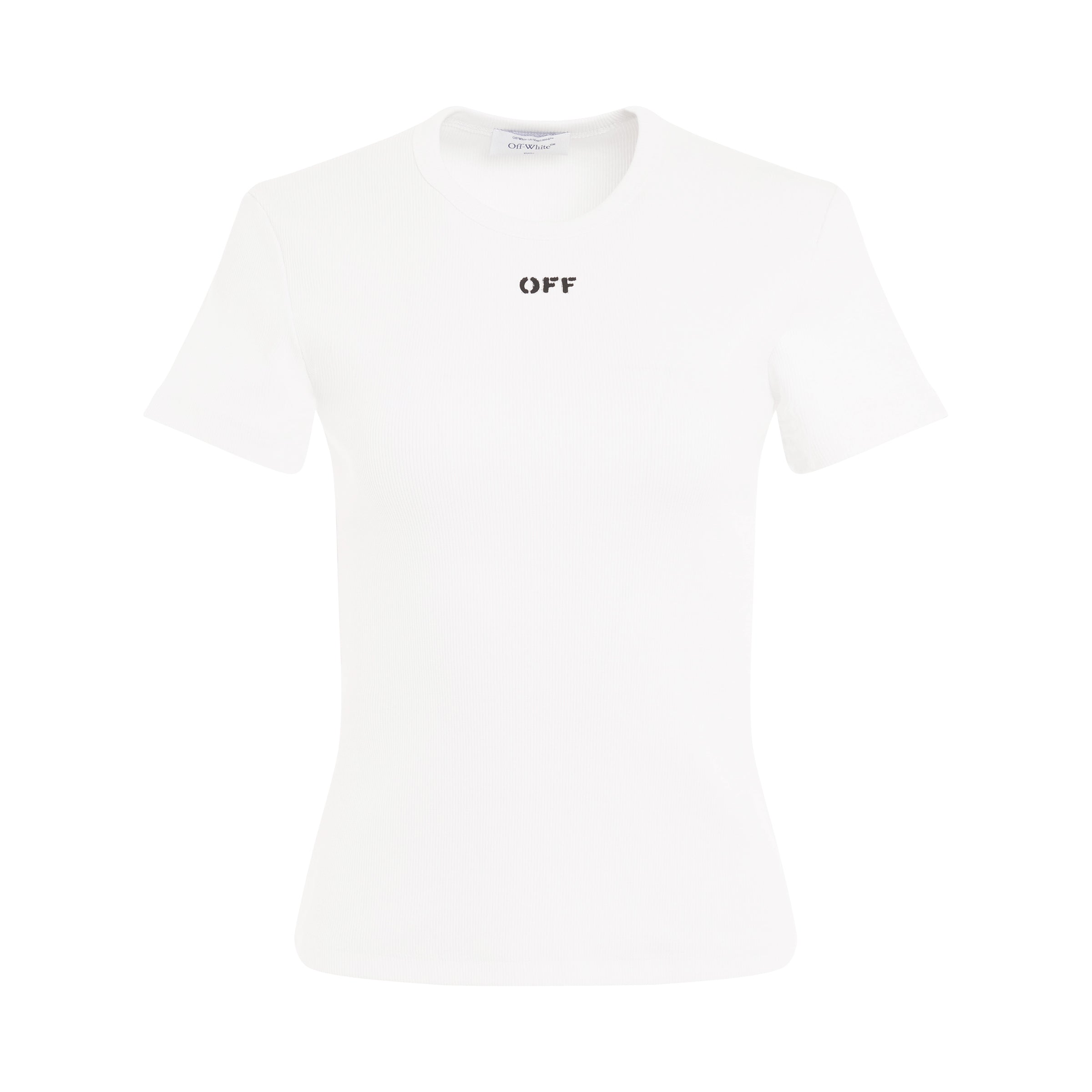 Off Stamp Rib Basic T-Shirt in White