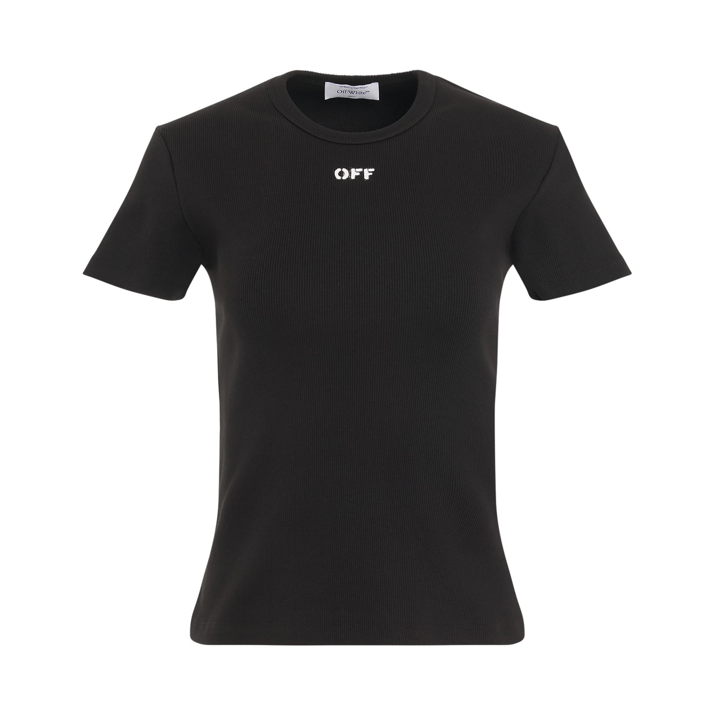 Off Stamp Rib Basic T-Shirt in Black