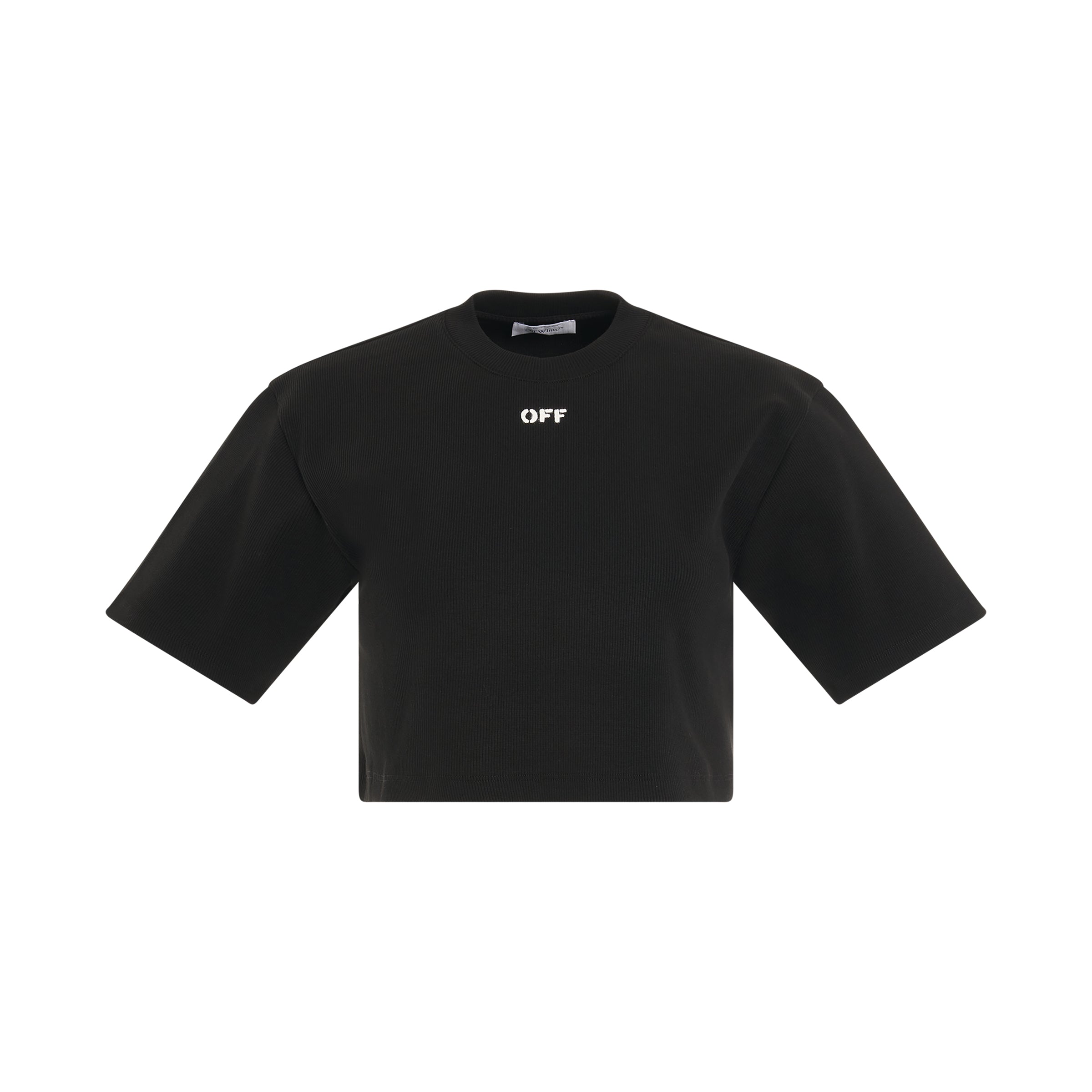 Off Stamp Rib Crop T-Shirt in Black