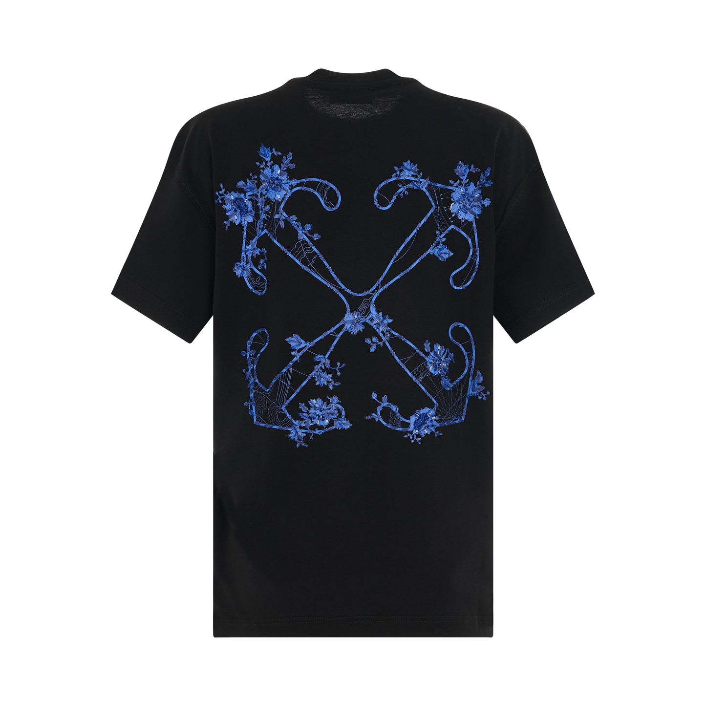 Embroidered Flower Arrow T-Shirt in Black/Blue