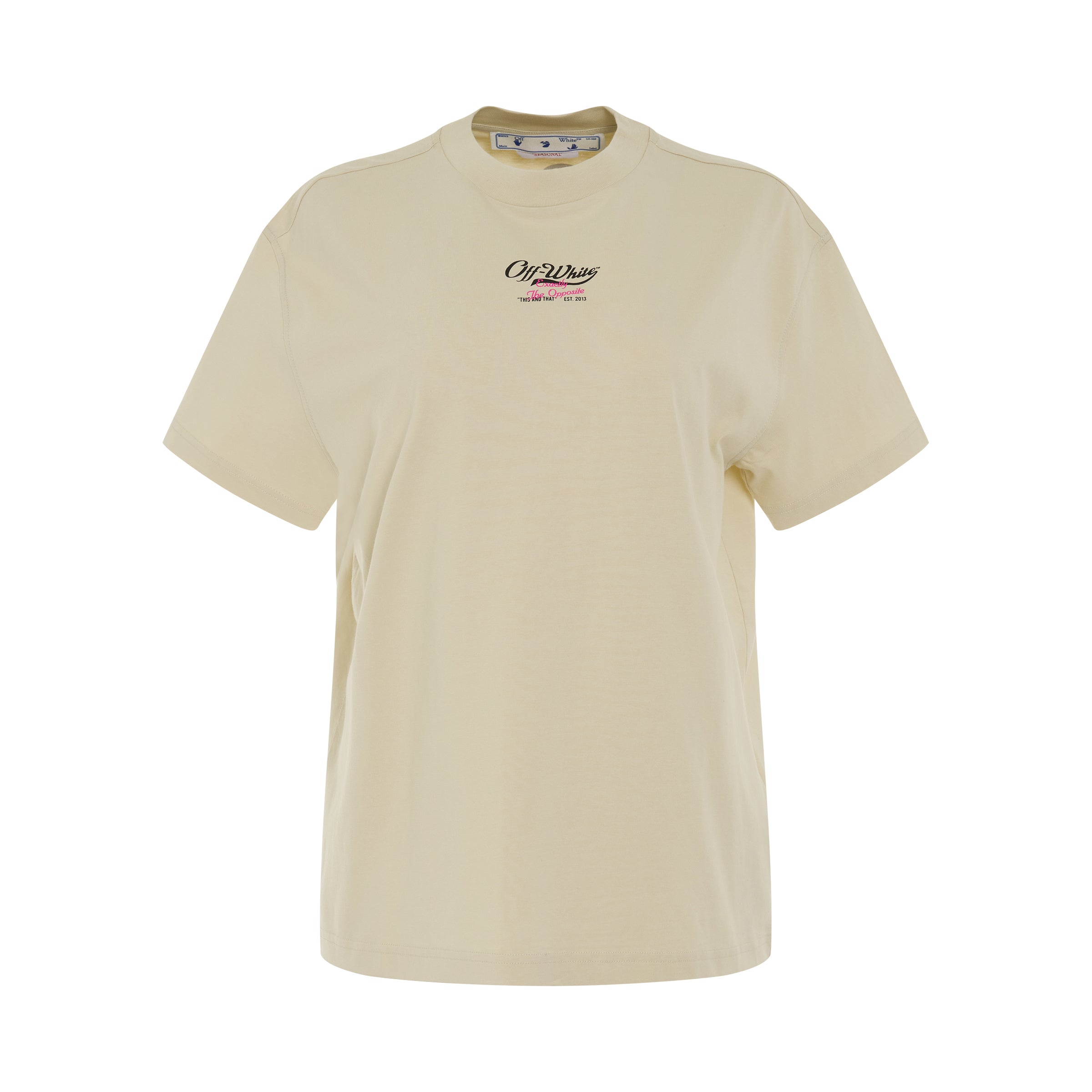 Embroidered Surf & Script Casual T-Shirt in Beige/Black