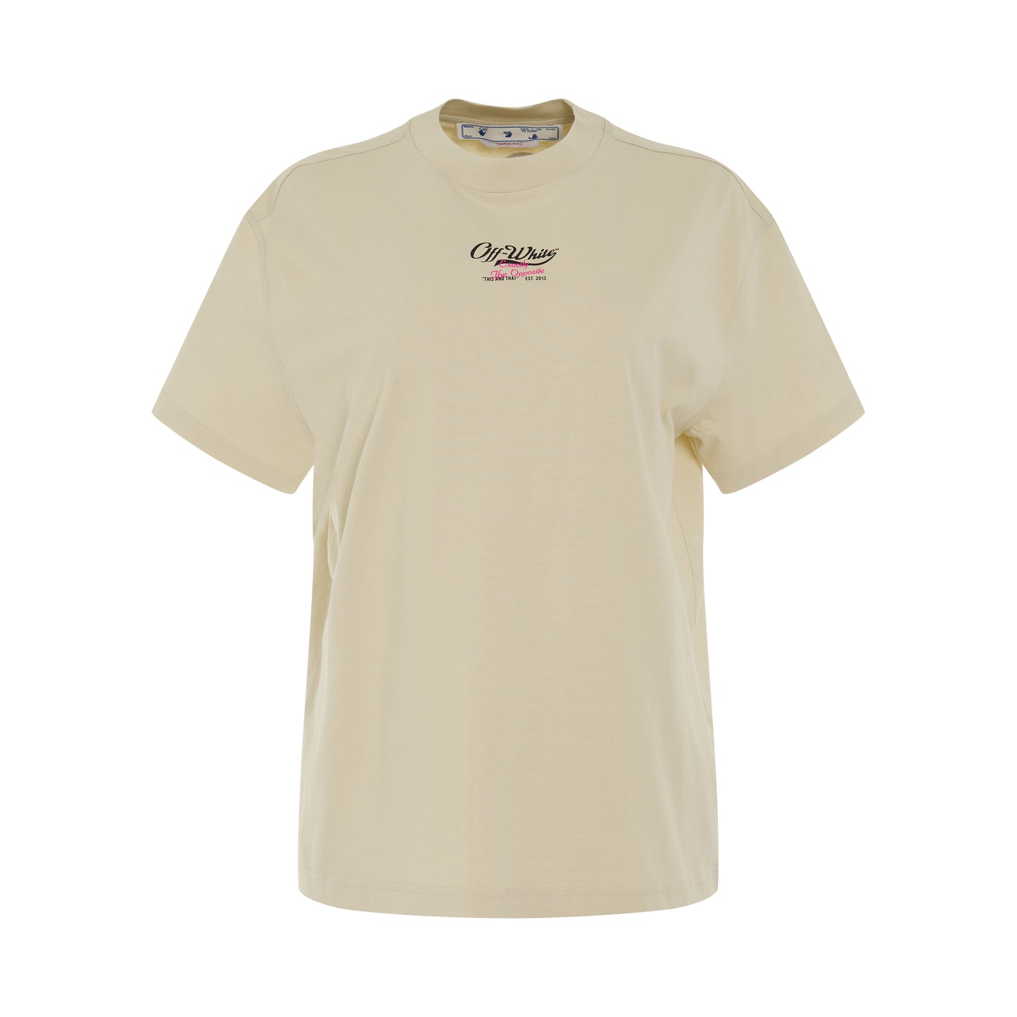 Embroidered Surf & Script Casual T-Shirt in Beige/Black