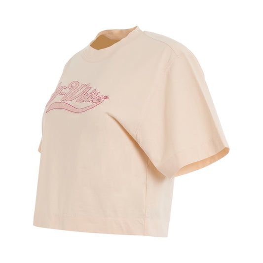 Embroidered Baseball Logo Crop T-Shirt in Nude/Fuchsia