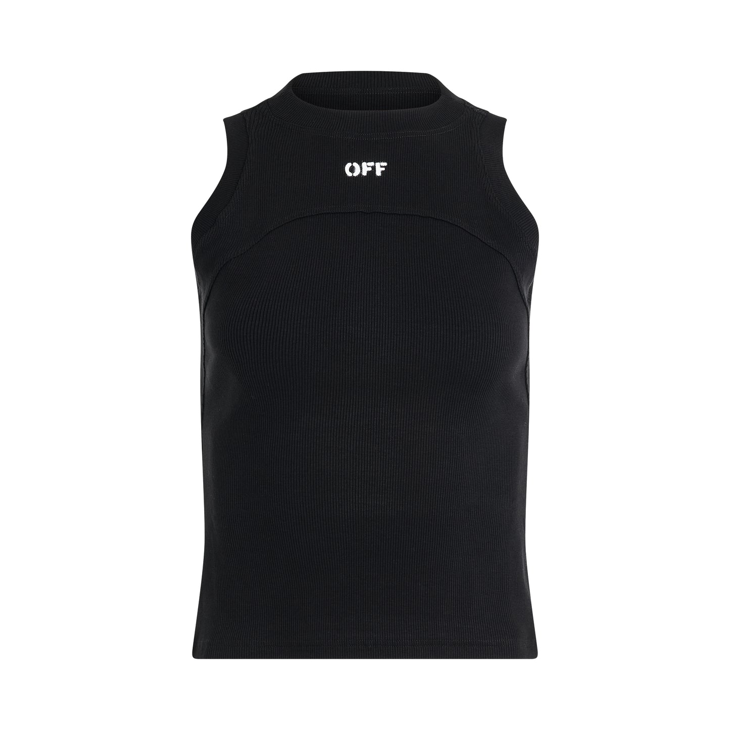 Off Stamp Rib Round Tank Top in Black