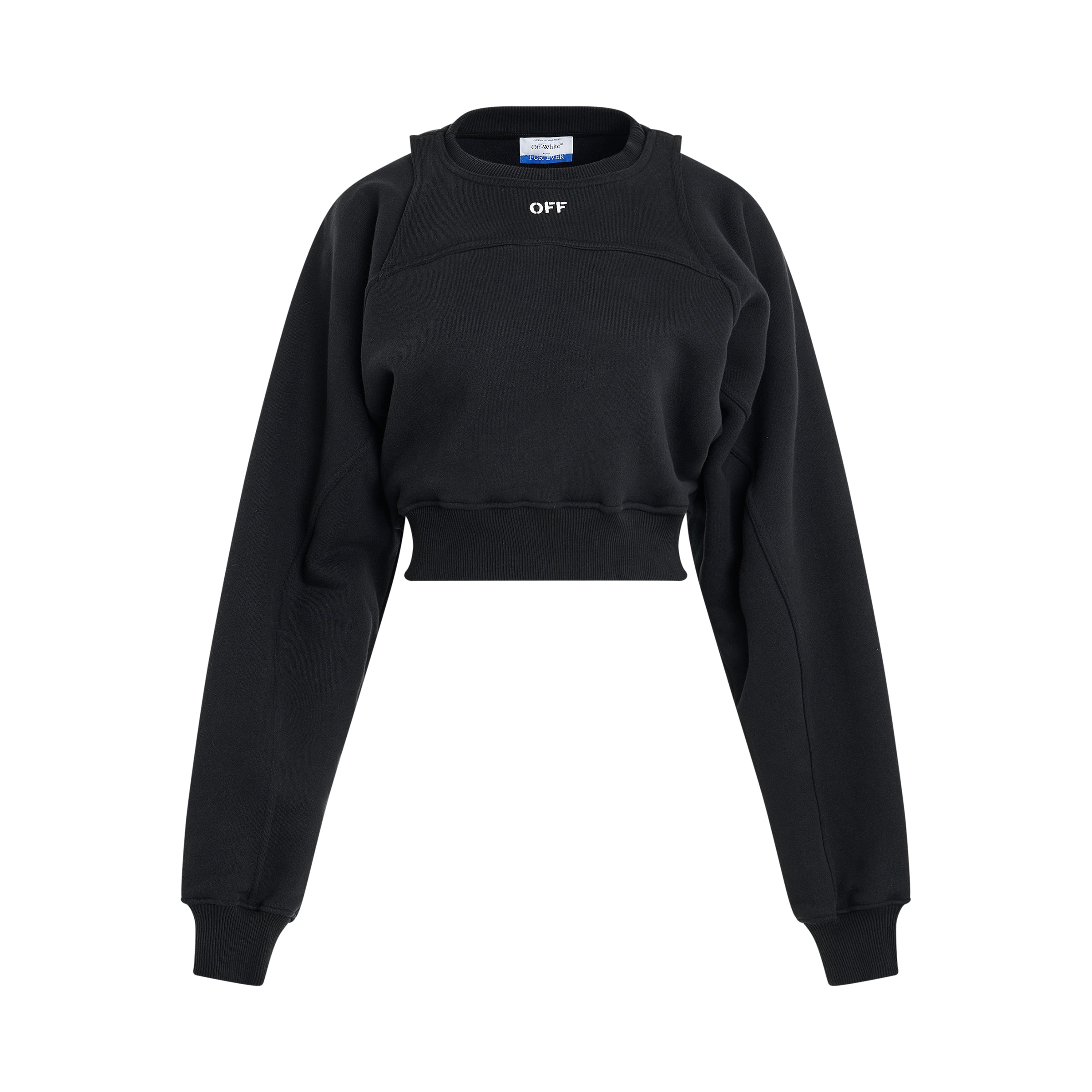 Off Stamp Round Crop Sweatshirt in Black/White