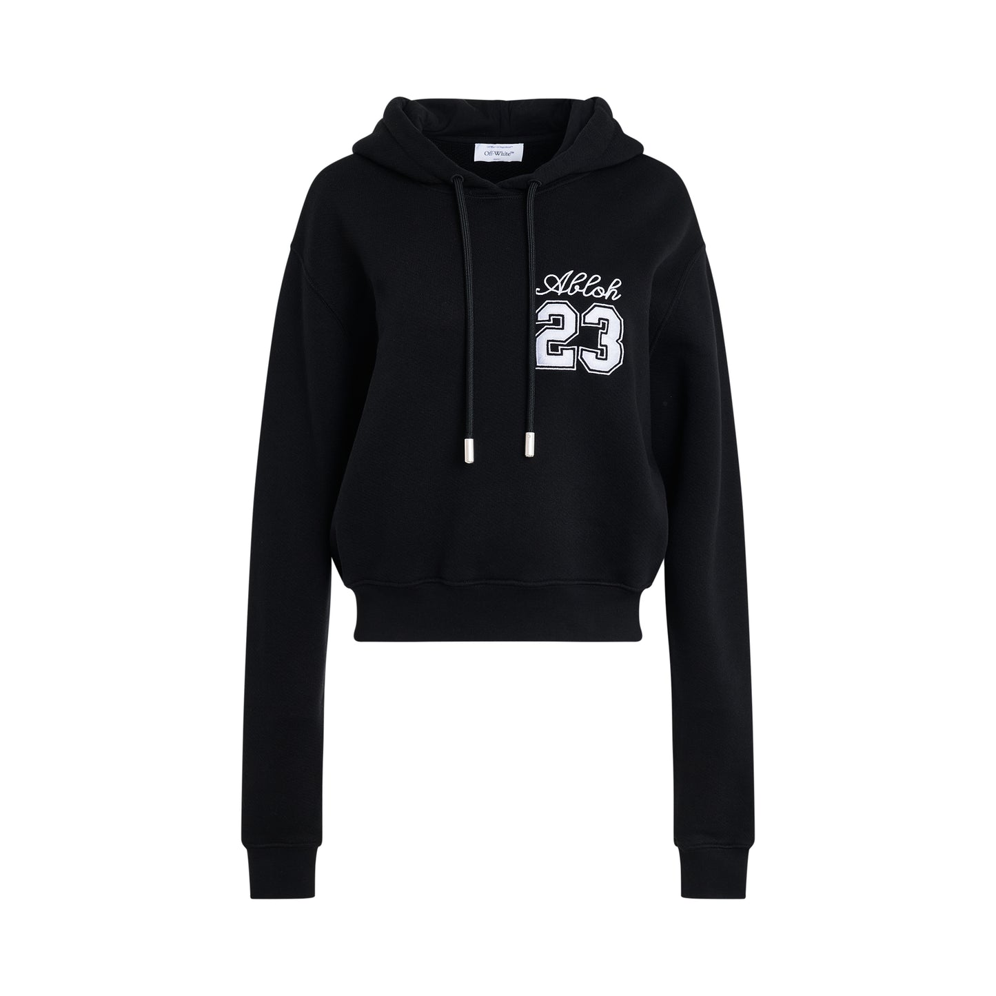 OW 23 Embroidered Cropped Hoodie in Black/White