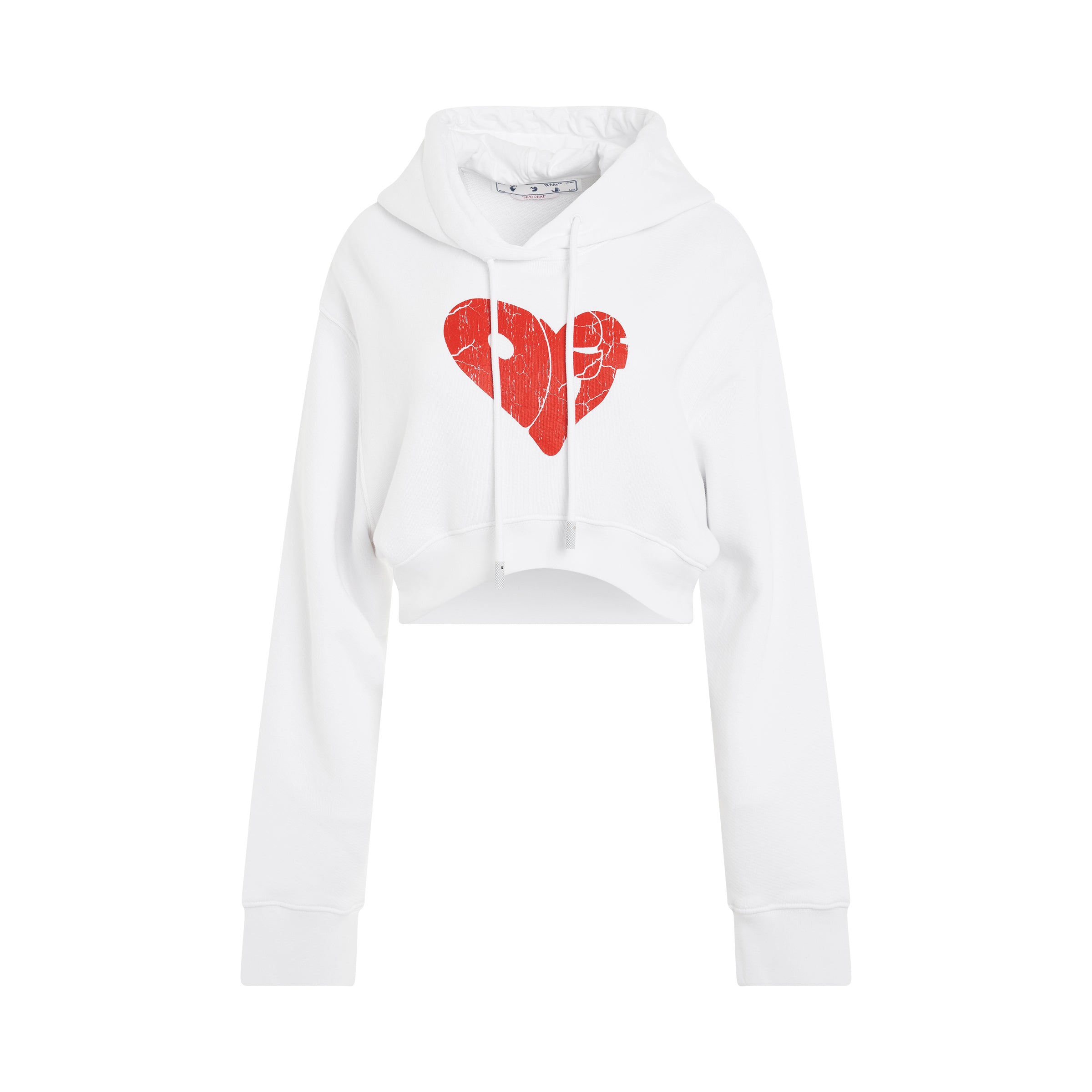 Crack Off Heart Crop Hoodie in White/Red