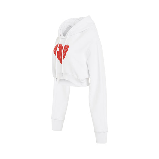 Crack Off Heart Crop Hoodie in White/Red