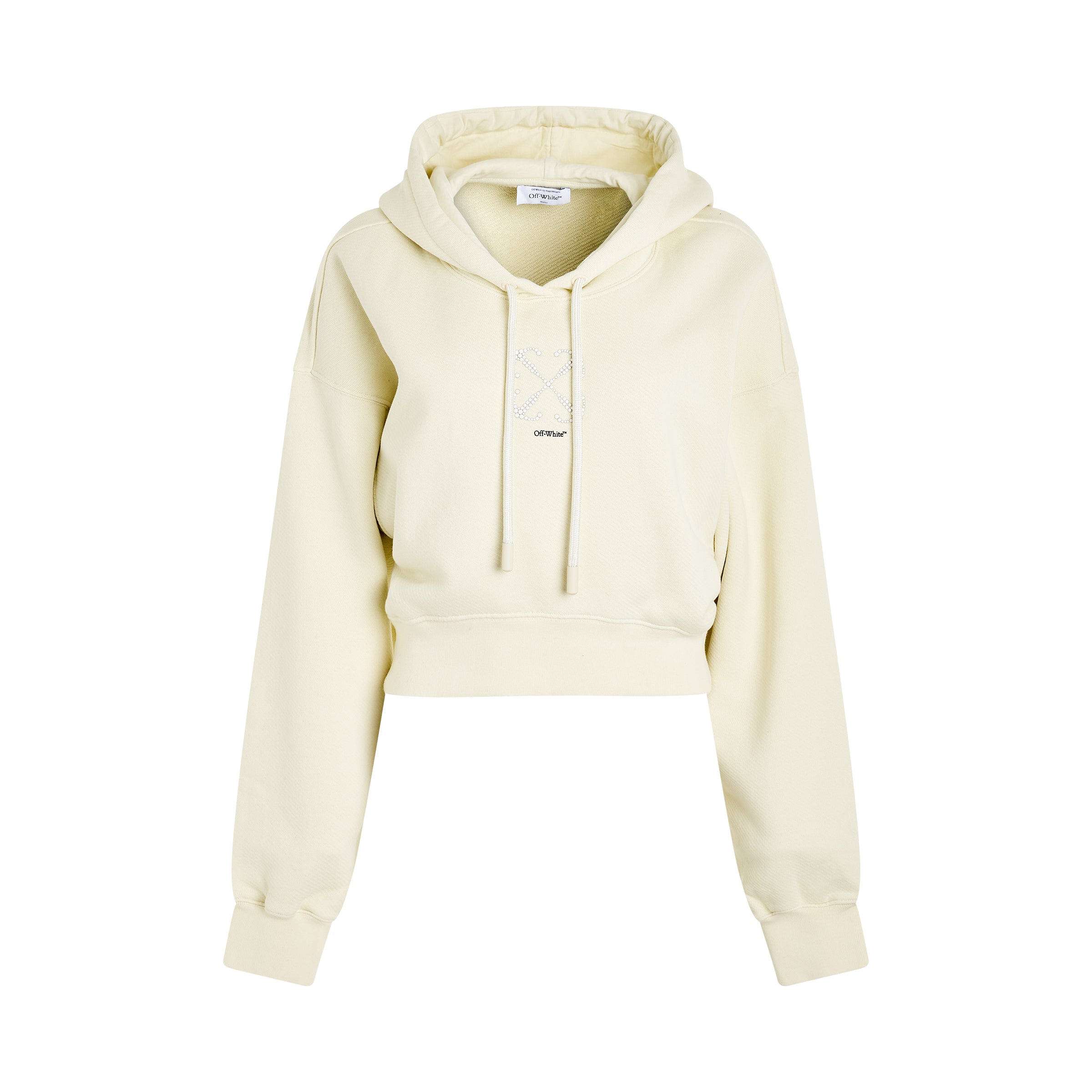 Small Arrow Pearl Crop Hoodie in Beige