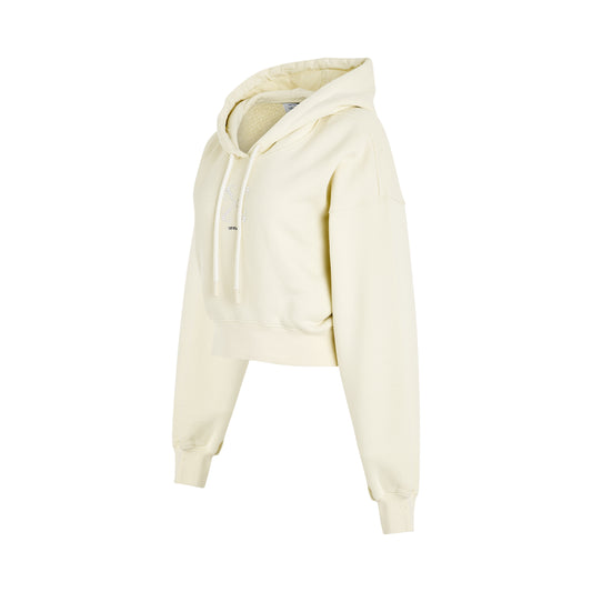 Small Arrow Pearl Crop Hoodie in Beige