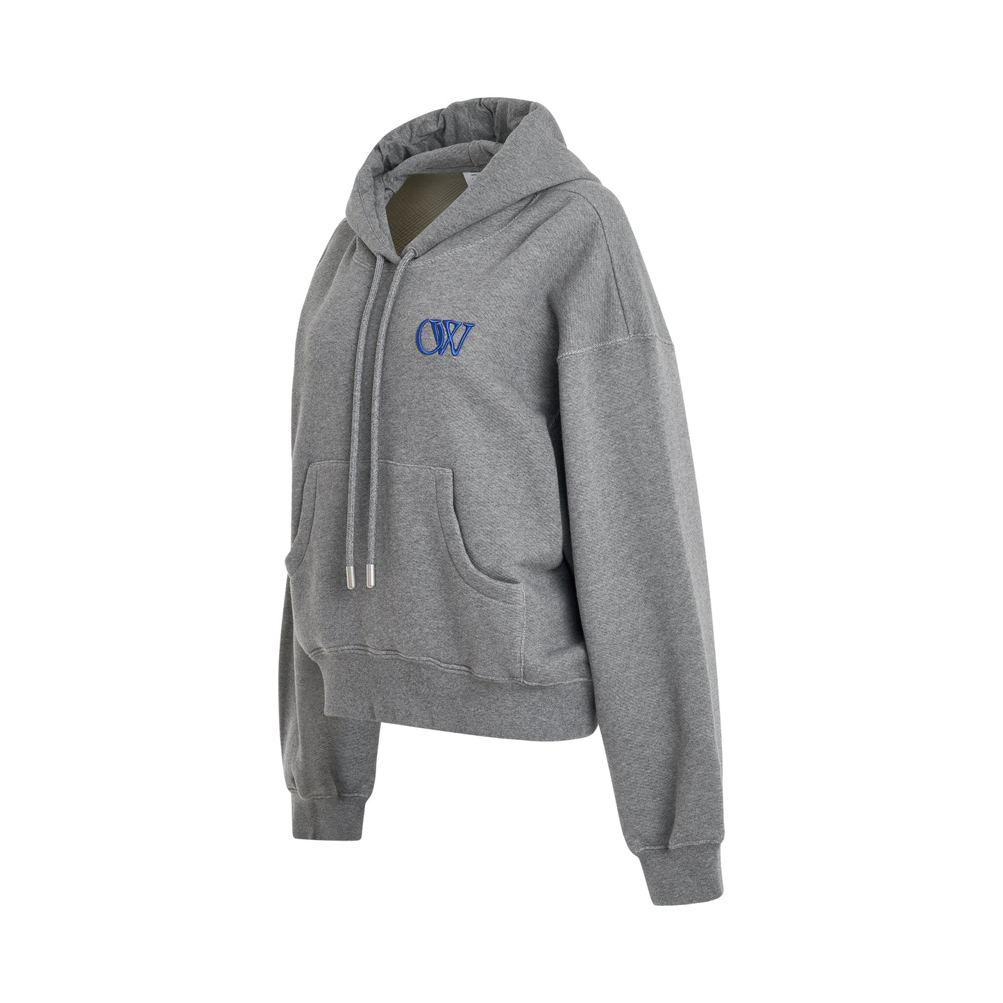 Embroidered OW Oversized Hoodie in Grey Melange/Nautical Blue