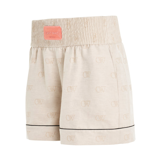 Linen Jacquard Pajama Short in Cream