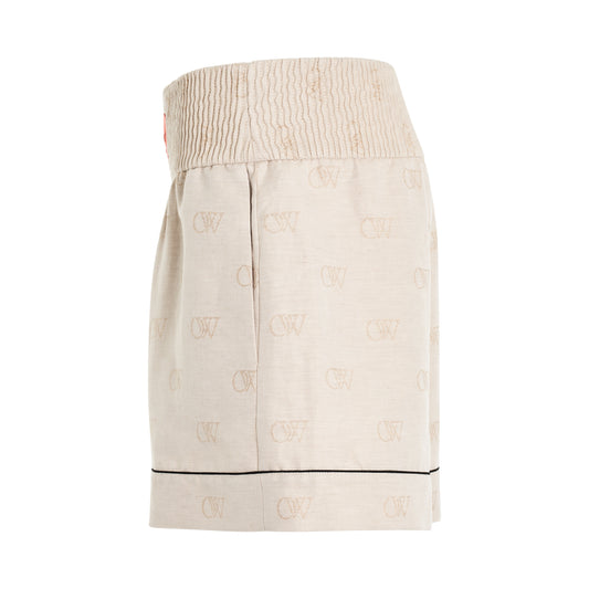 Linen Jacquard Pajama Short in Cream